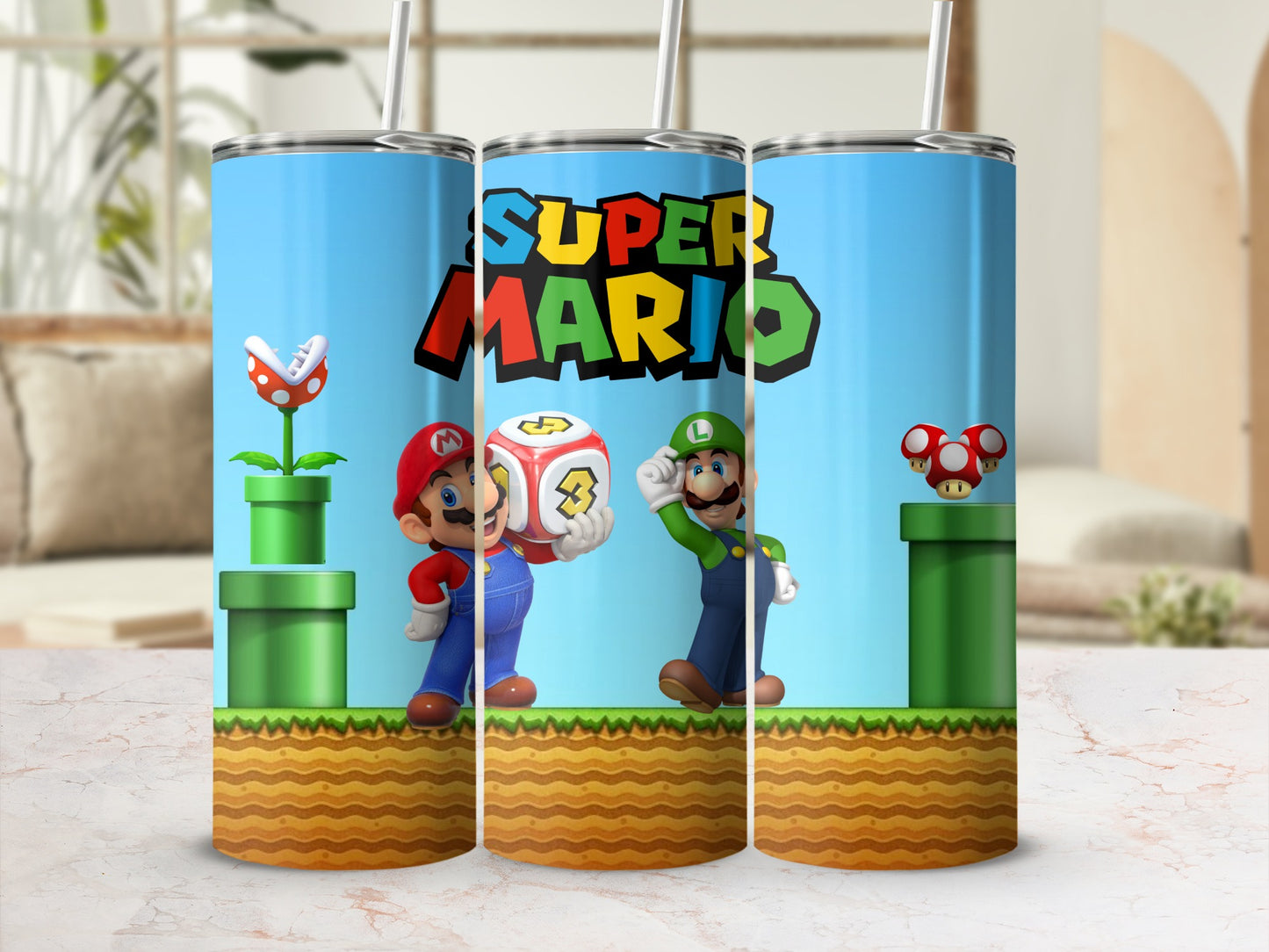 Super Mario Themed Tumbler With Straw