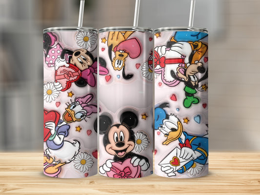 Colorful Disney Character Tumbler with Floral Design
