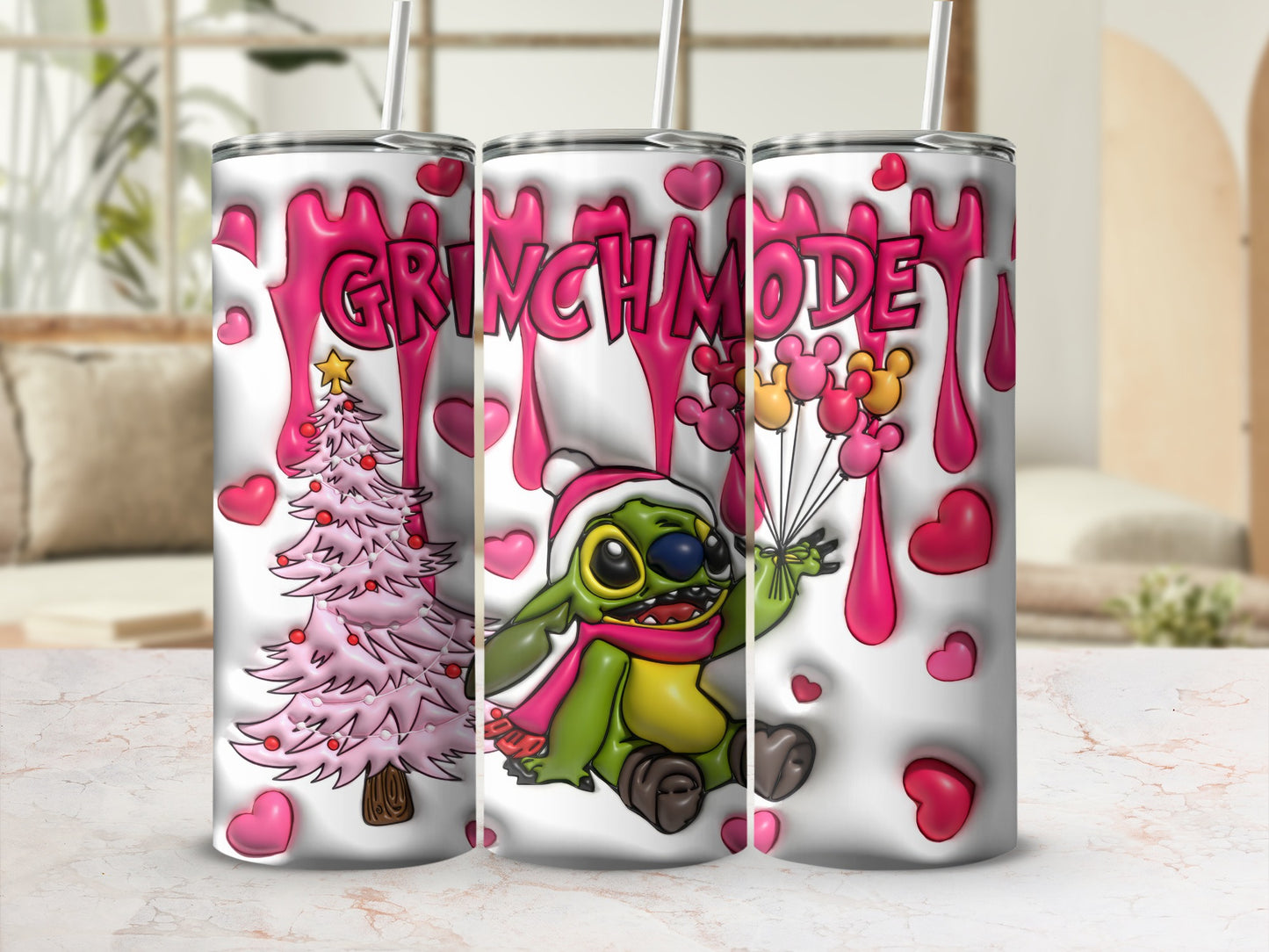 Grinch Mode Pink Christmas Tree Tumbler Product