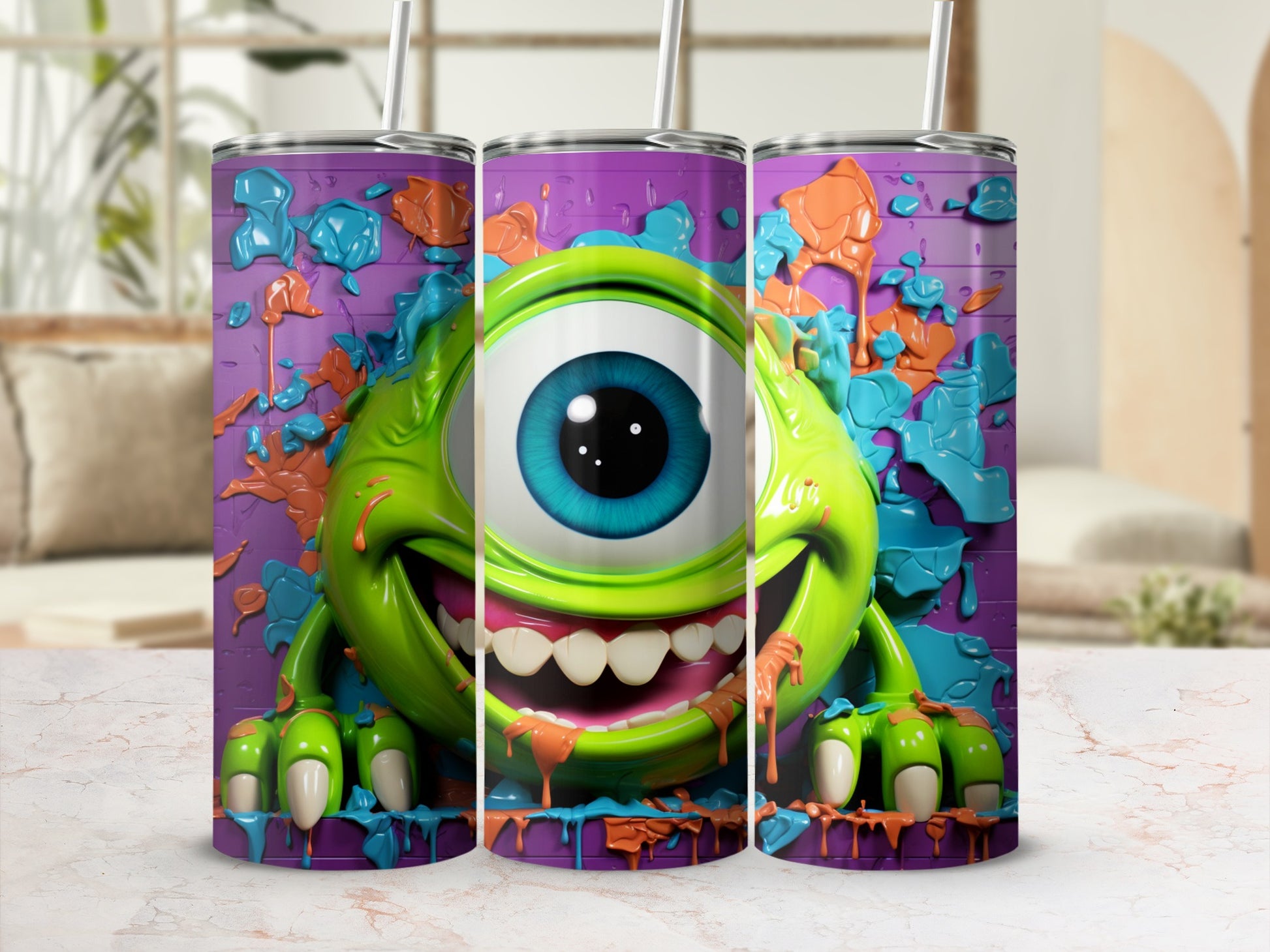 Colorful Monster Eye Splatter Design Tumbler Cup