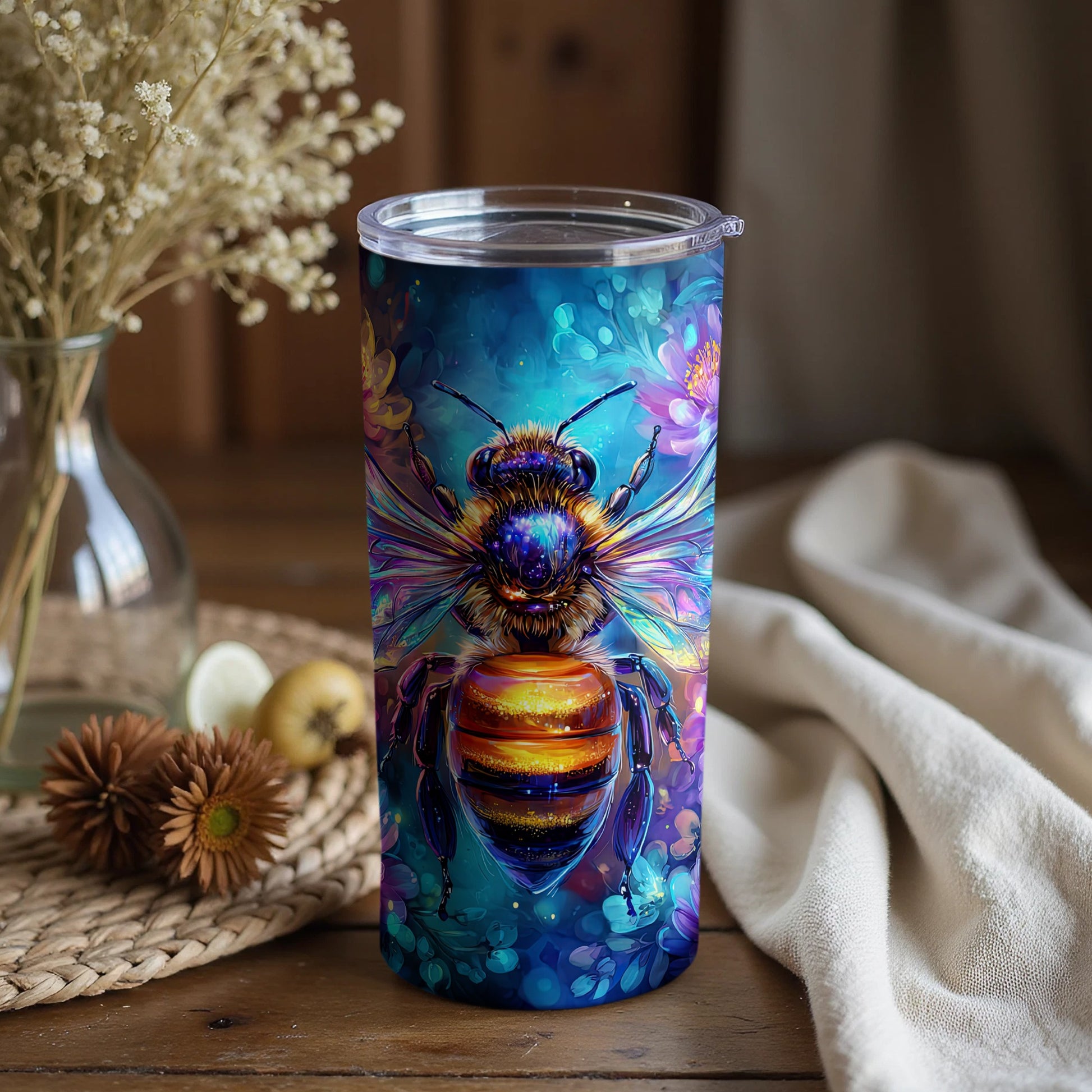 Colorful Detailed Bee Design Insulated Tumbler