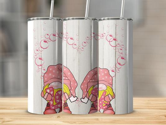 Heart Bubble Gnome Printed Tumbler Valentine's Day Gift