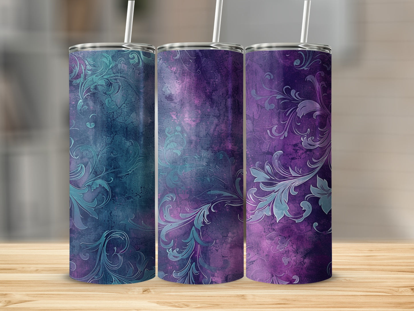 Elegant Swirl Pattern Tall Tumbler with Straw