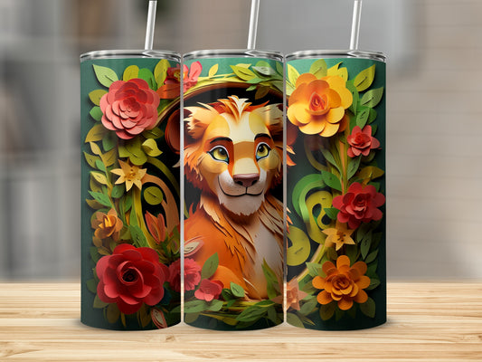 Colorful Lion Surrounded by Flowers Design Tumbler