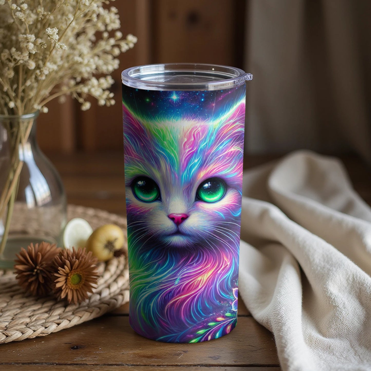 Neon Cat Universe Design Colorful Tumbler