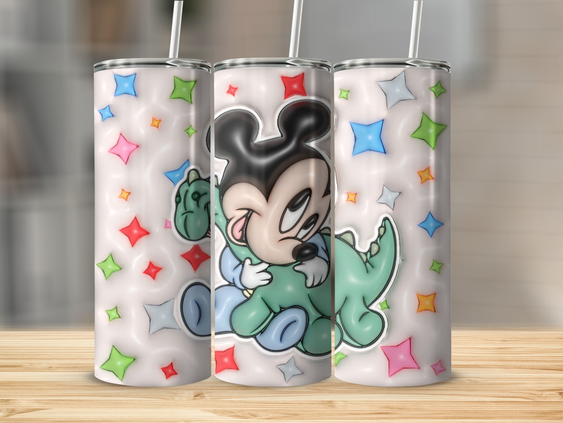 Cute Mickey Mouse Baby Hugging Dinosaur Tumbler