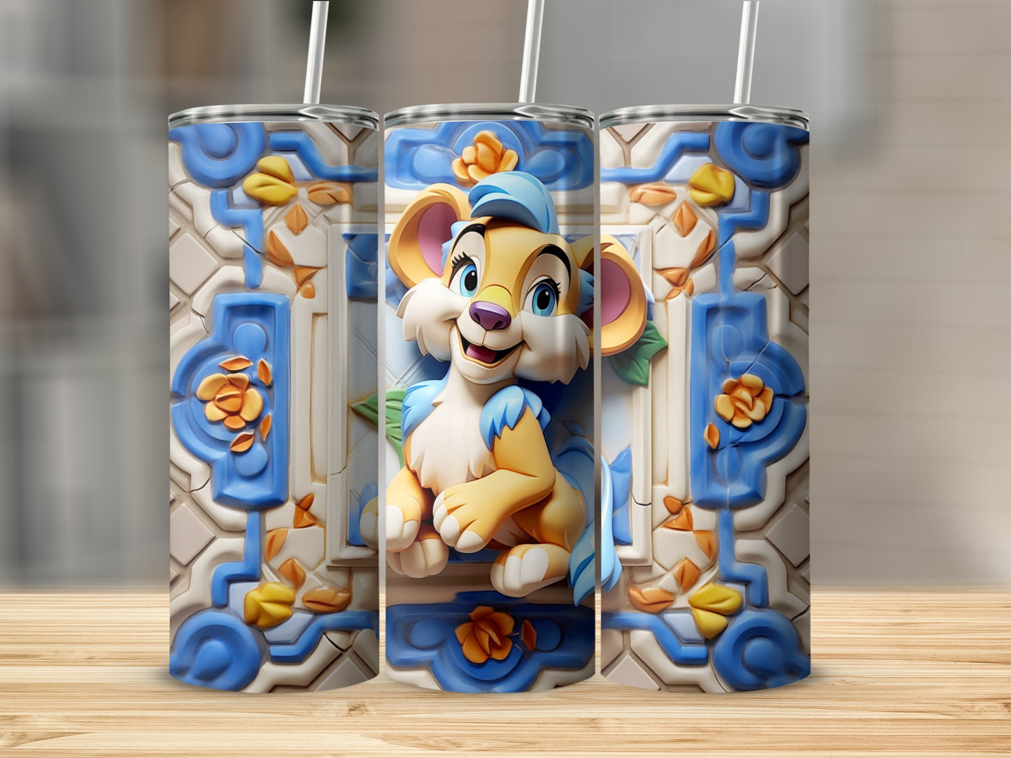 Cute Cartoon Lion Design Tumbler for Kids