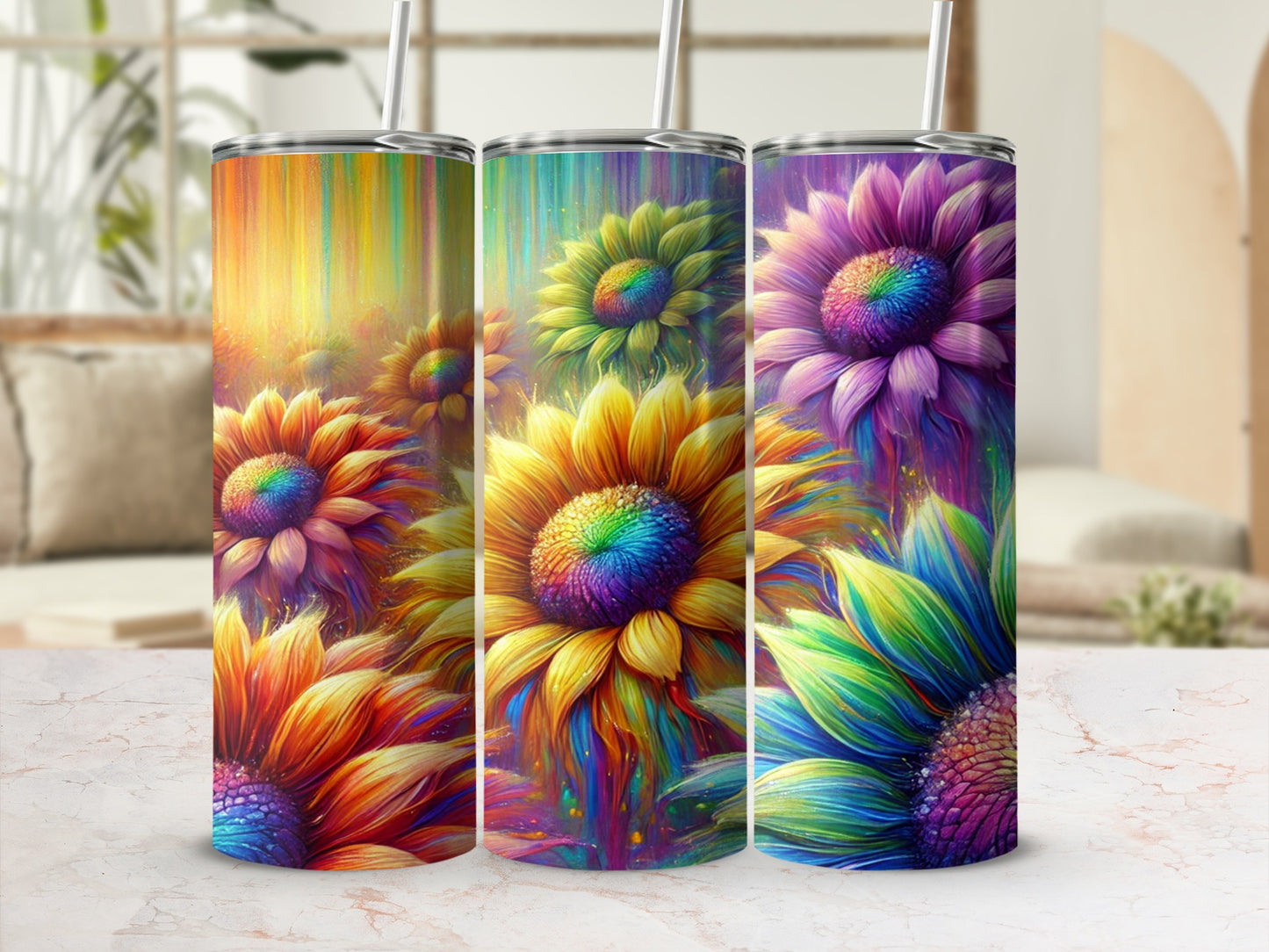 Vibrant Rainbow Sunflower Art Design Tumblers