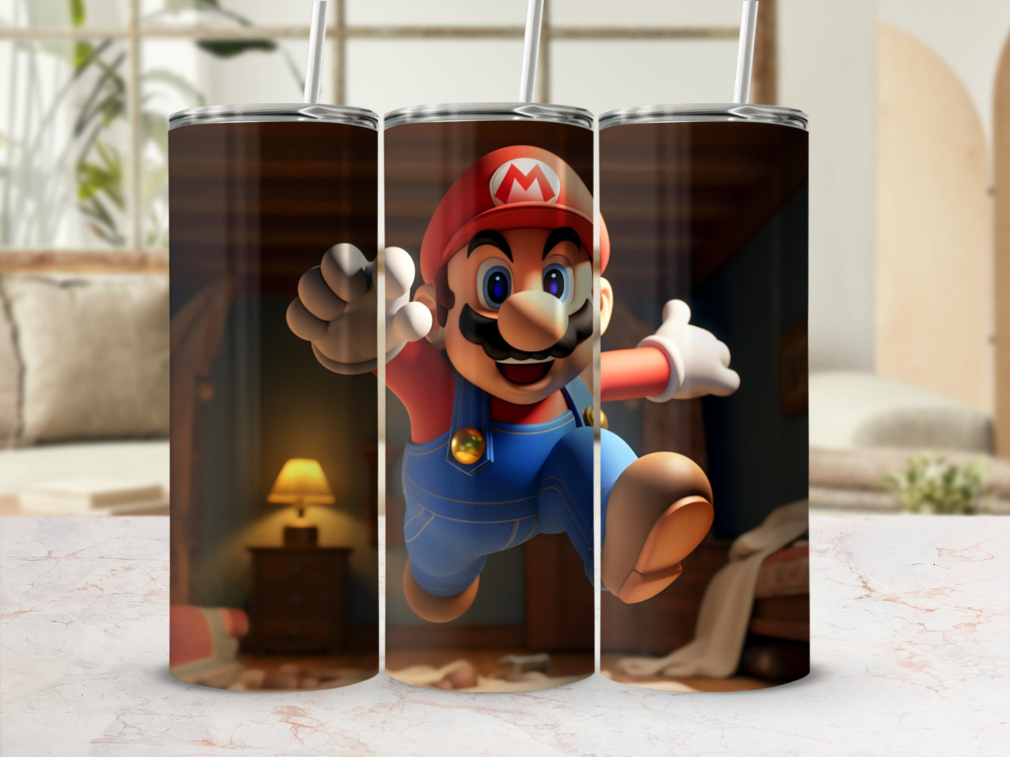 Cheerful Mario Jumping Design Tumbler Travel Mug