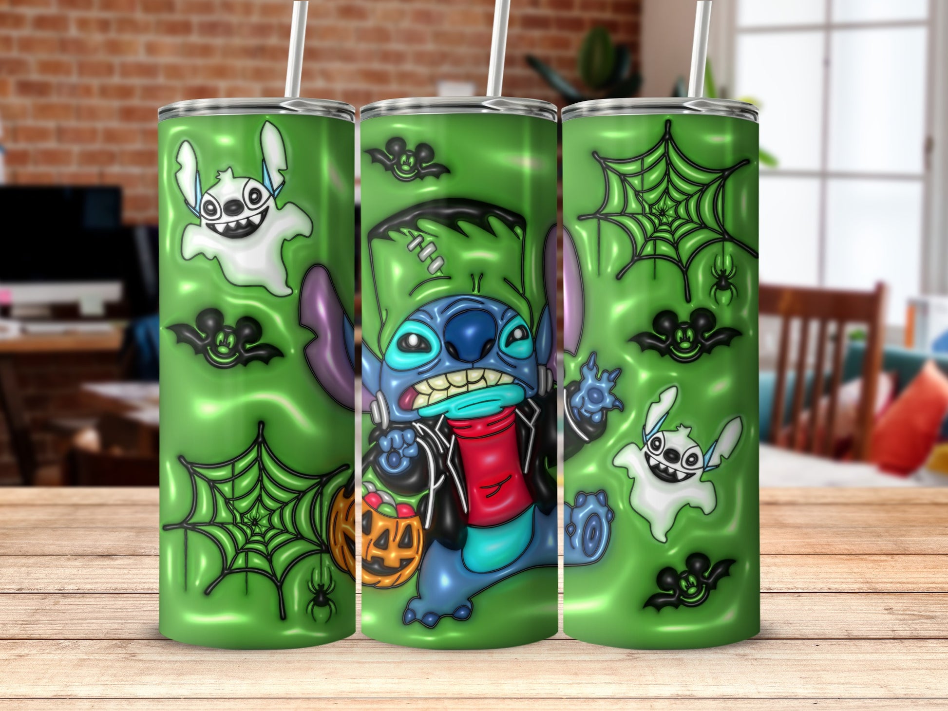 Halloween Cartoon Character Green Tumbler featuring Ghosts