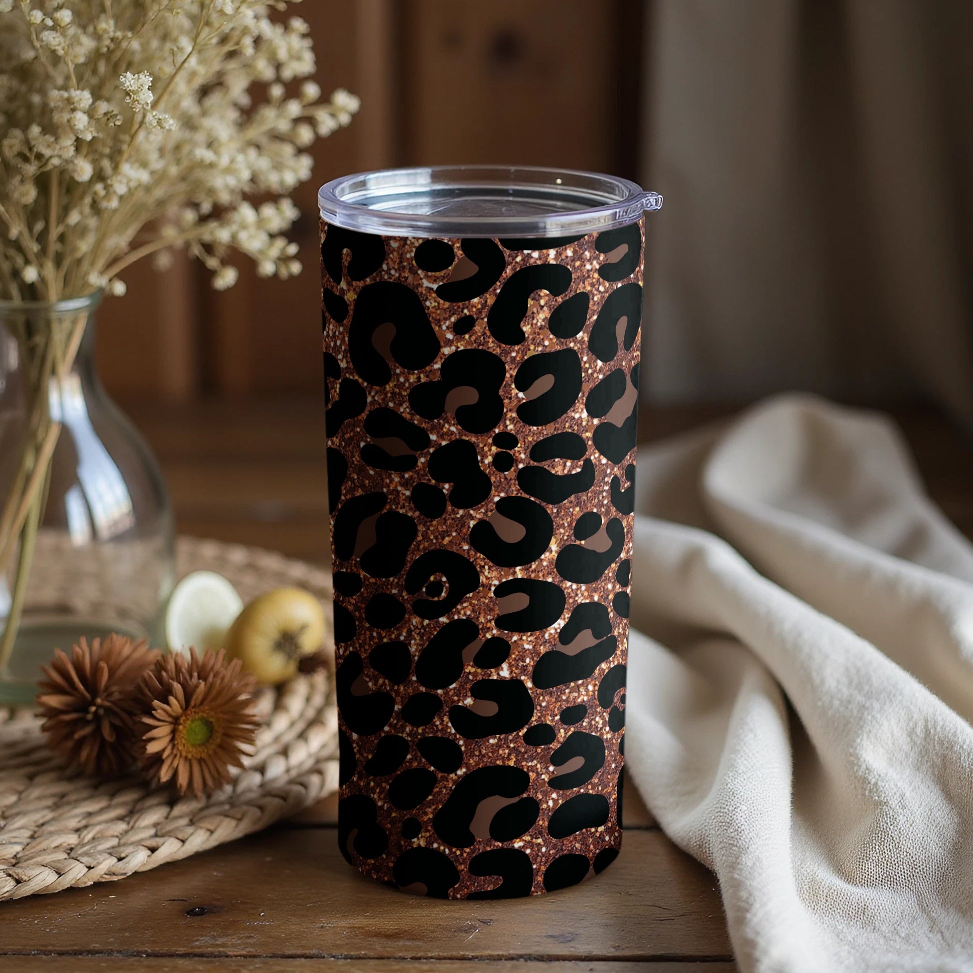 Black and Gold Leopard Print Insulated Tumbler Product