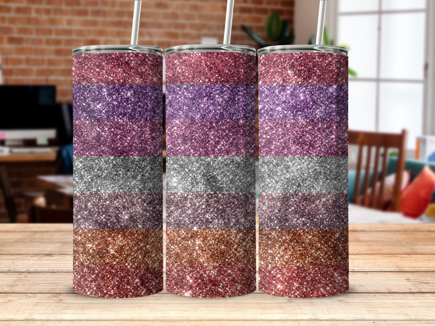 Glitter Ombre Striped Slim Tumbler Travel Mug