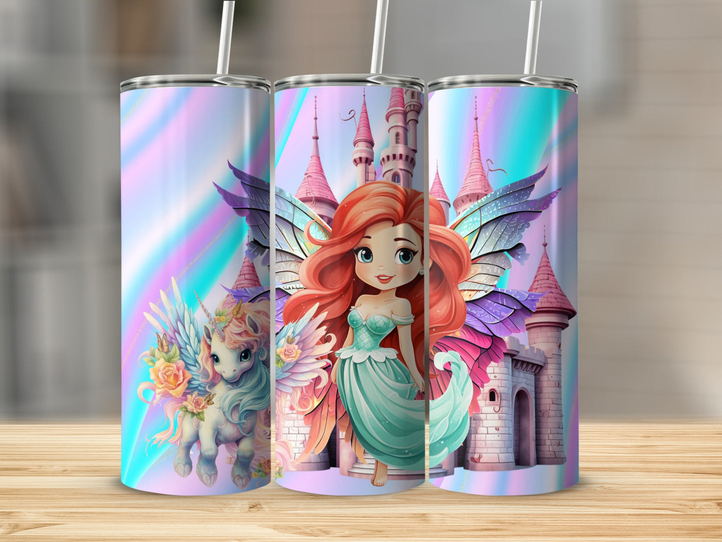 Cute Fairy Princess and Unicorn Castle Tumbler