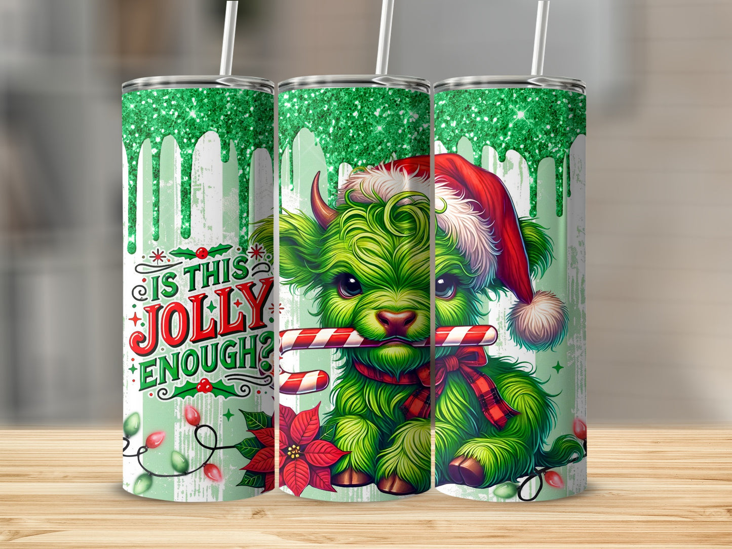 Is This Jolly Enough Green Santa Tumbler Cup