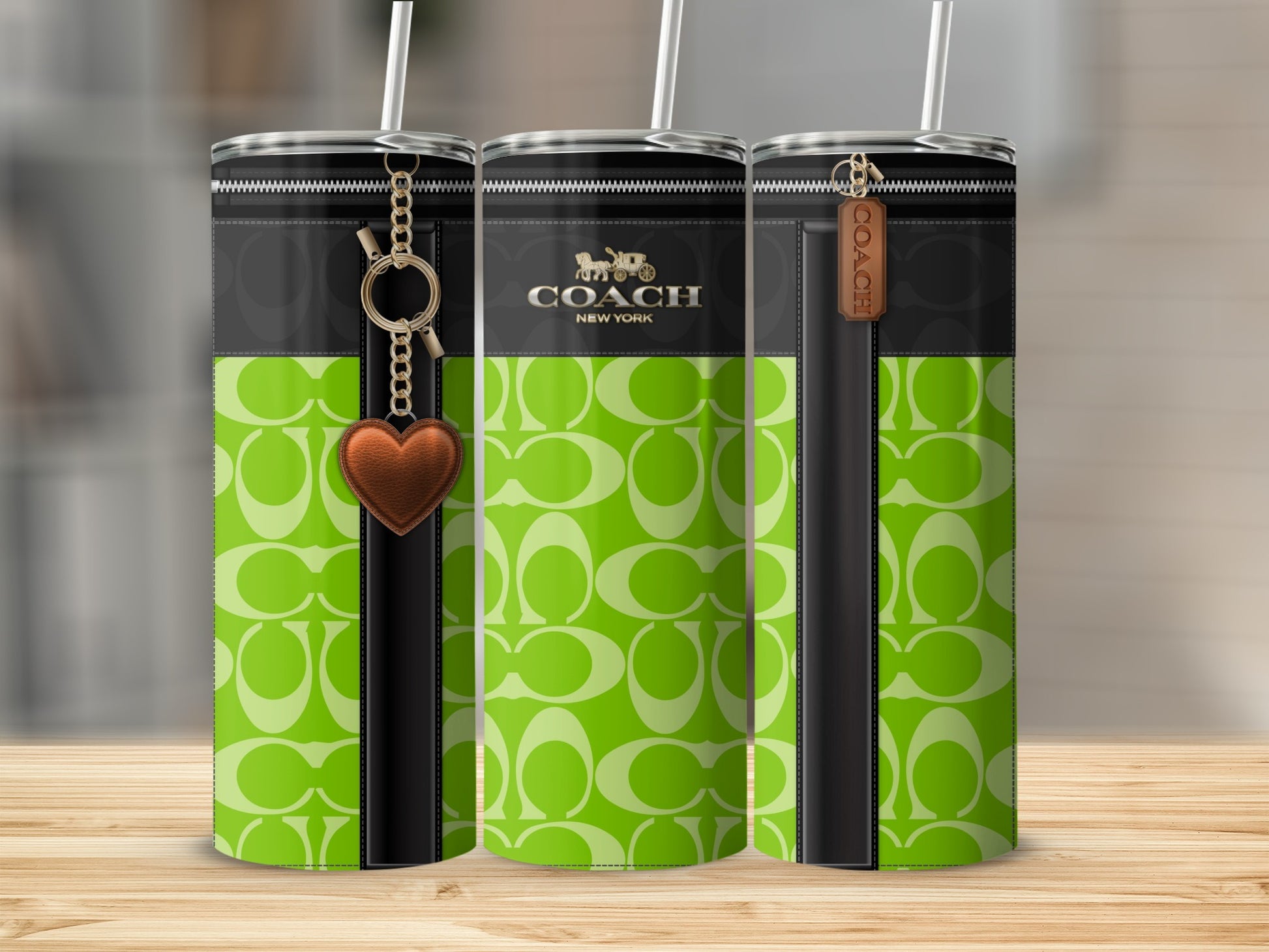 Stylish Coach New York Green Tumbler with Zipper Design