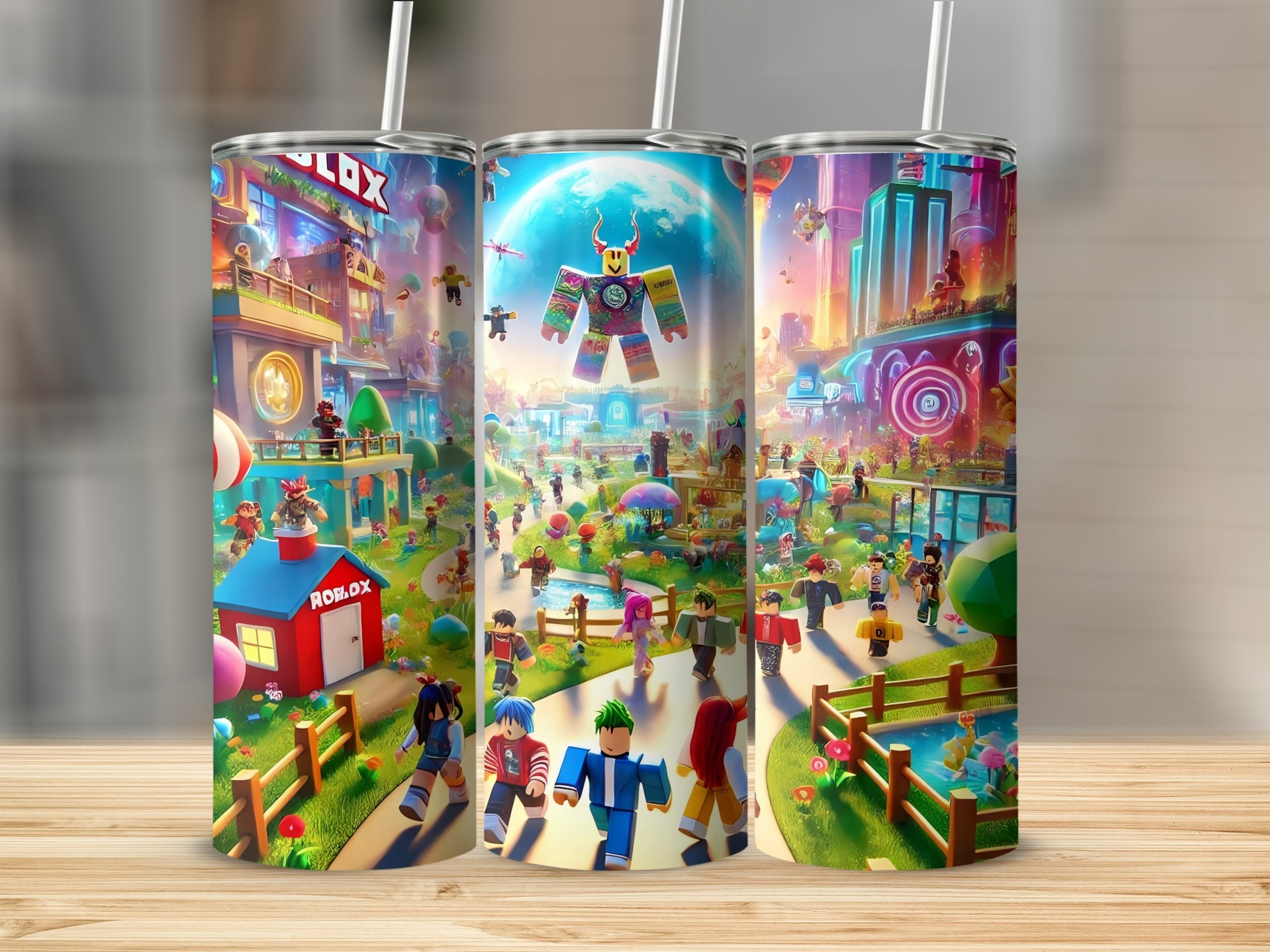 Vibrant Roblox Adventure Tumbler with Straw Beverage Cup