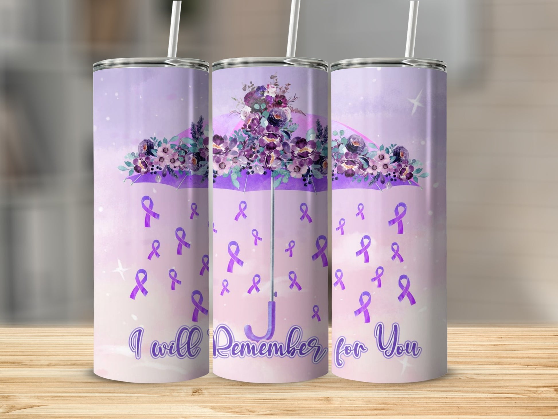 I Will Remember for You Purple Ribbon Tumbler Cup