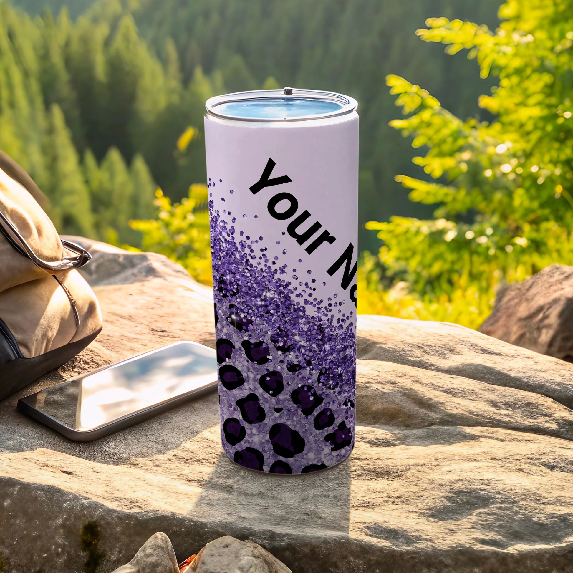 Personalized Purple Glitter Leopard Print Tumbler