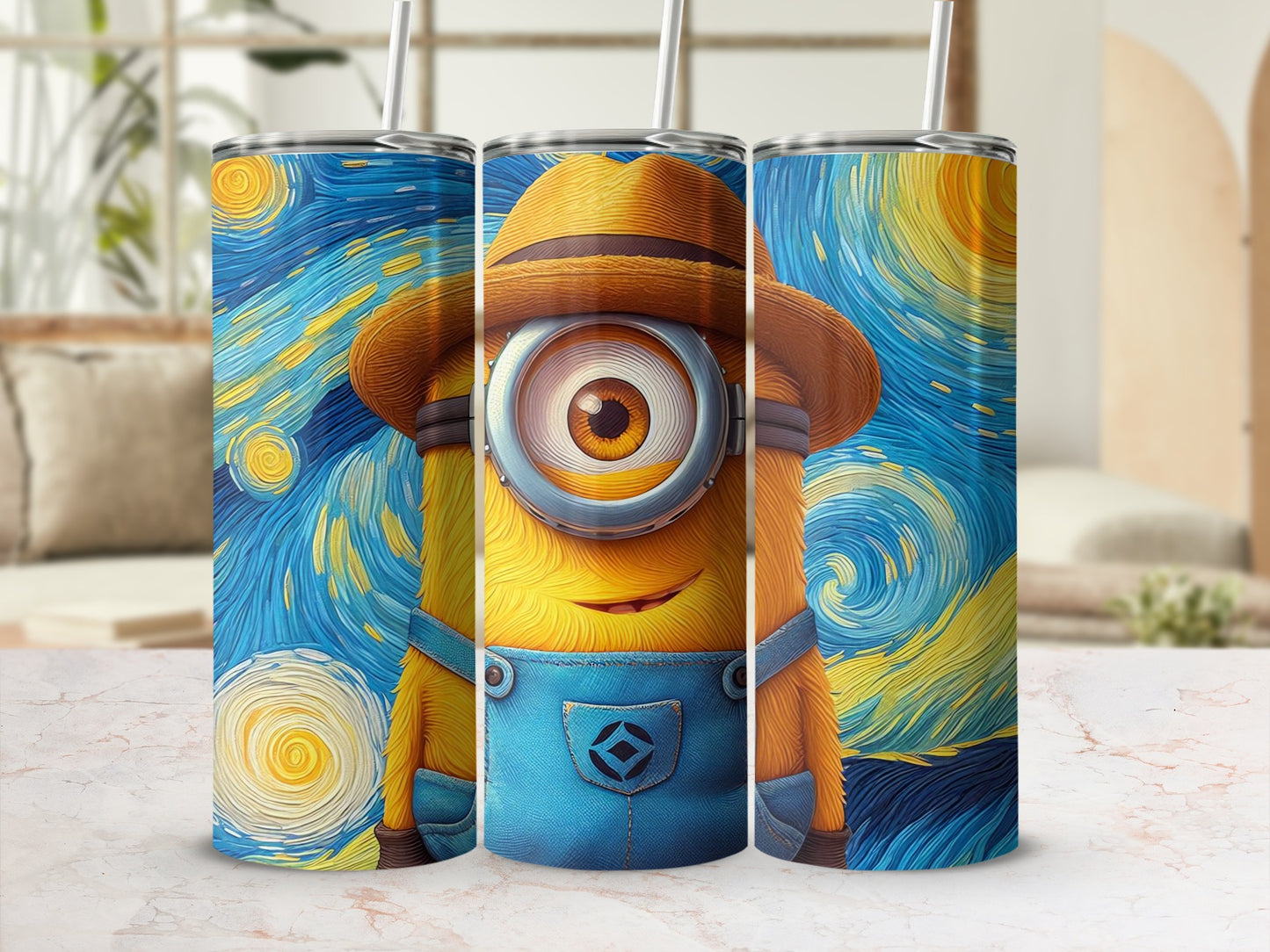 Starry Night Inspired Tumbler with Funny Cyclops Design