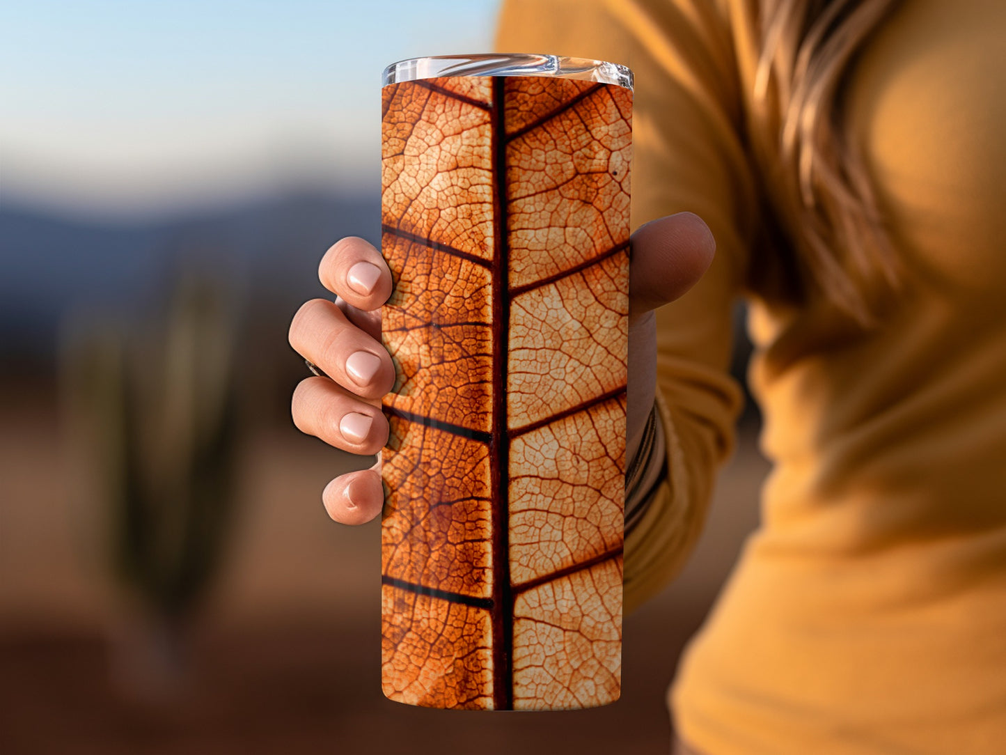Close Up Image Of Brown Leaf With Intricate Vein Details Tumblers