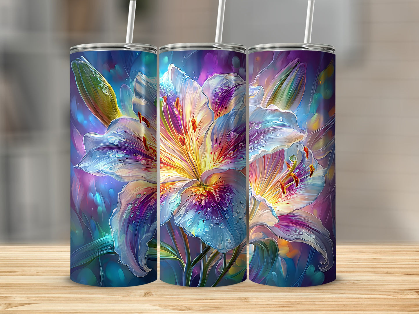 Vibrant Floral Lily Design Tumbler for Colorful Style