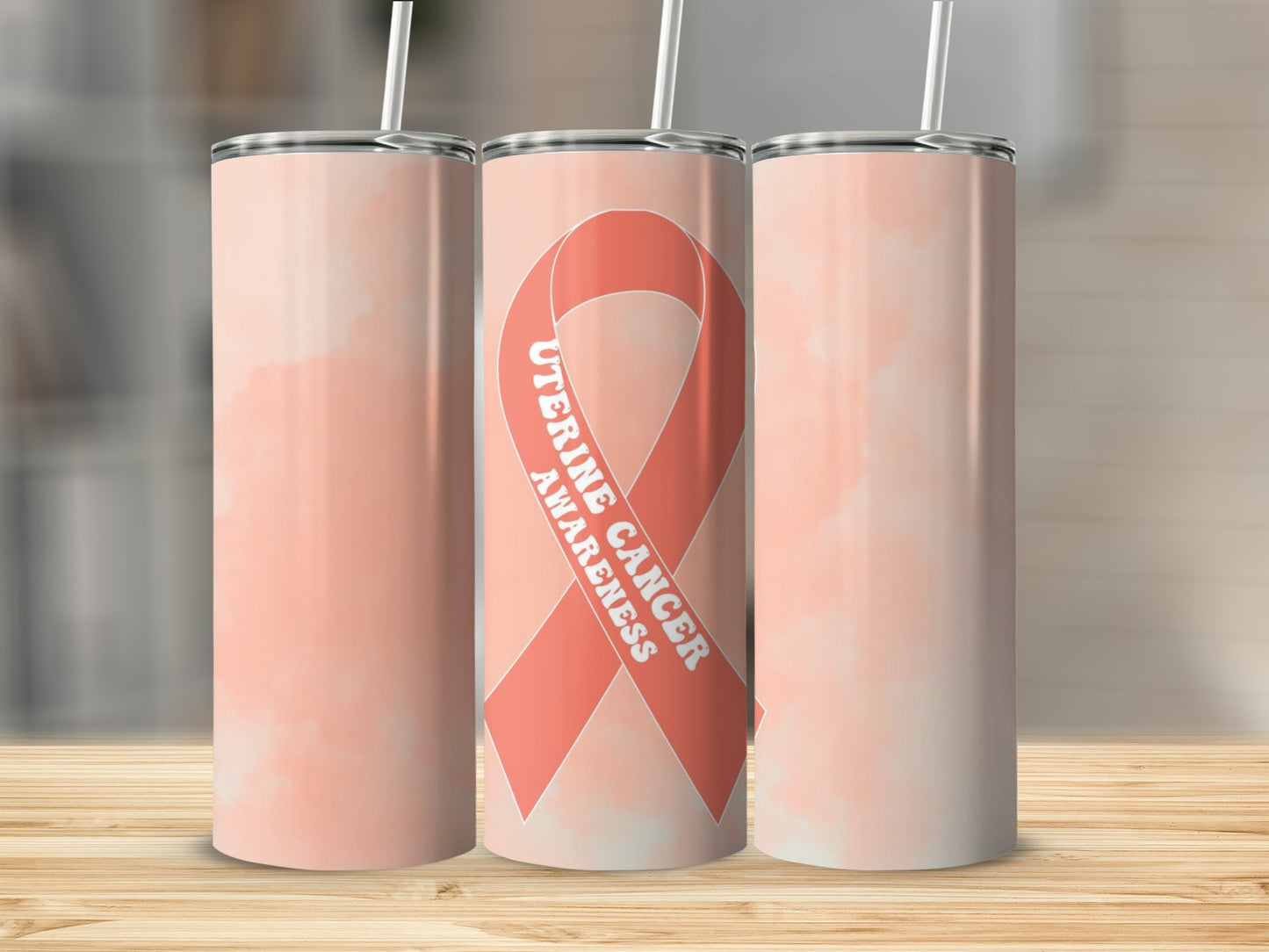 Uterine Cancer Awareness Pink Ribbon Tumbler Cup