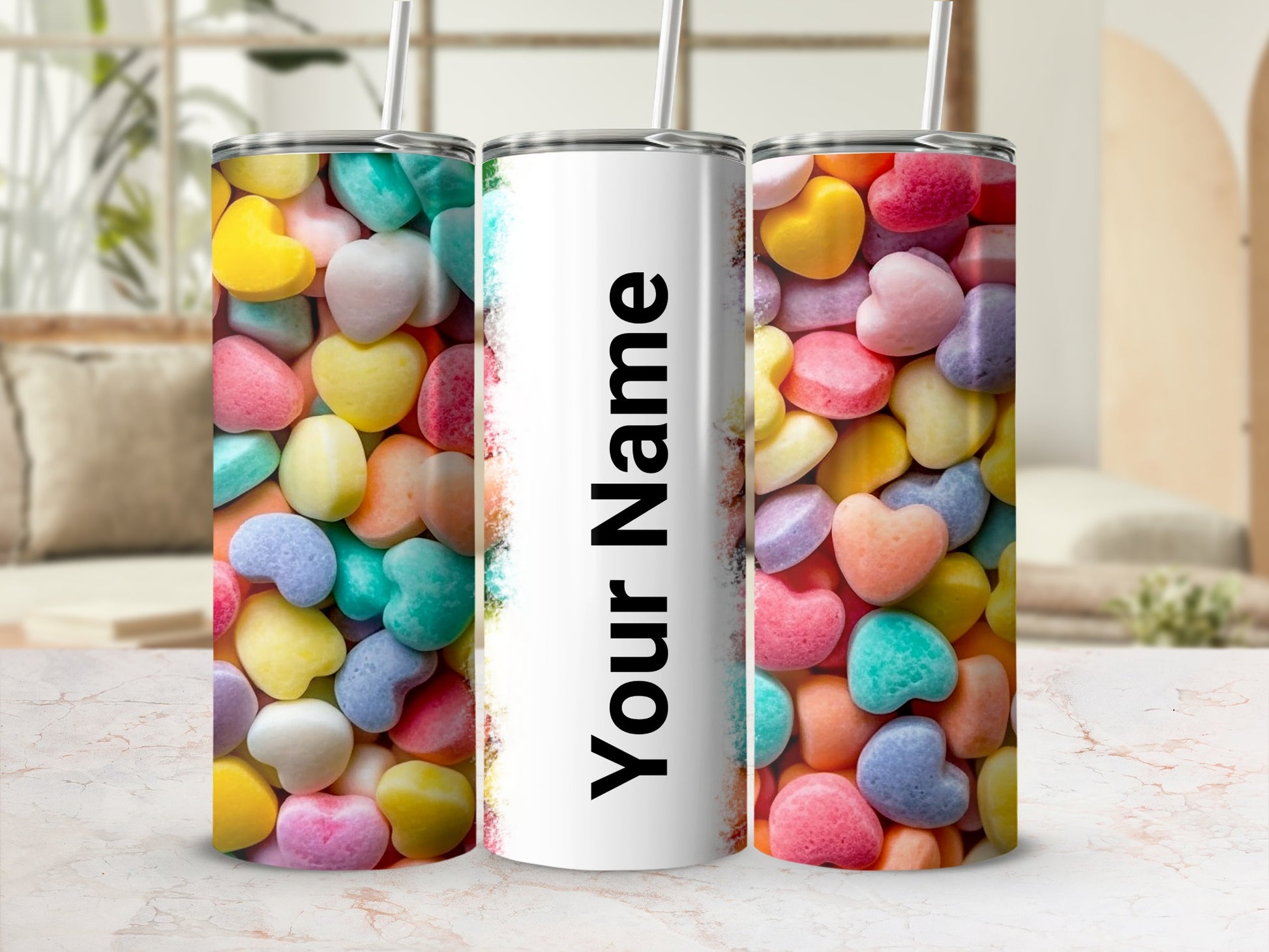 Customizable Heart Pattern Tumbler Personalized Gift