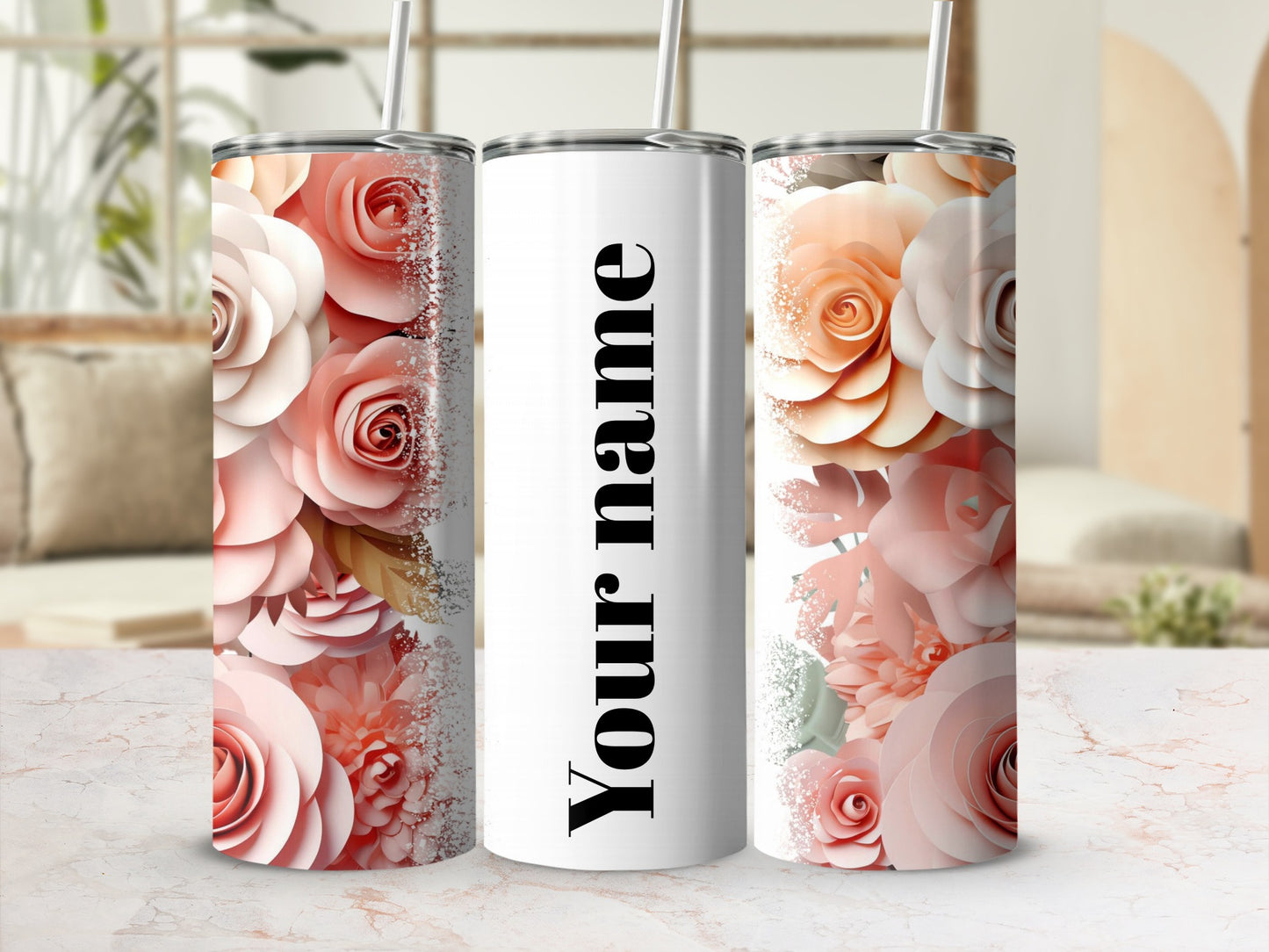 Personalized Floral Design Insulated Tumbler Drinkware