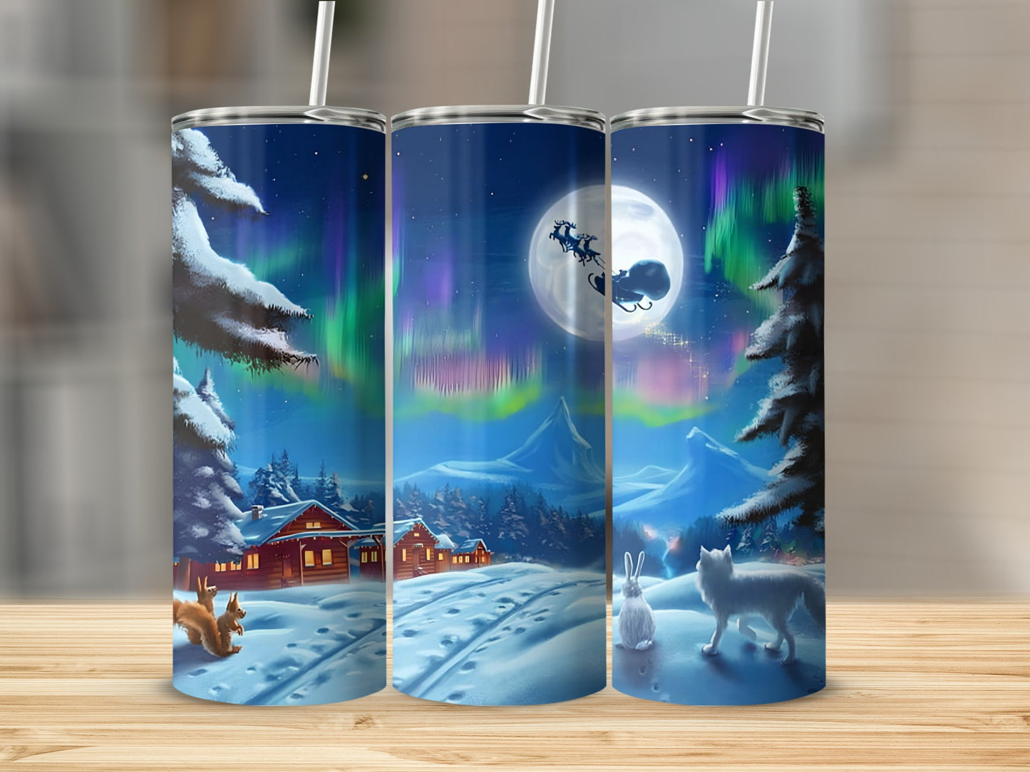 Santa in the Night Sky Holiday Scene Tumbler Product