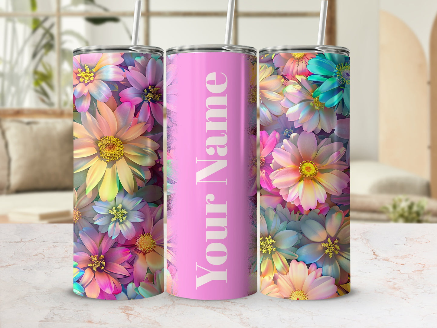 Personalized Colorful Floral Pattern Tumbler Drinkware