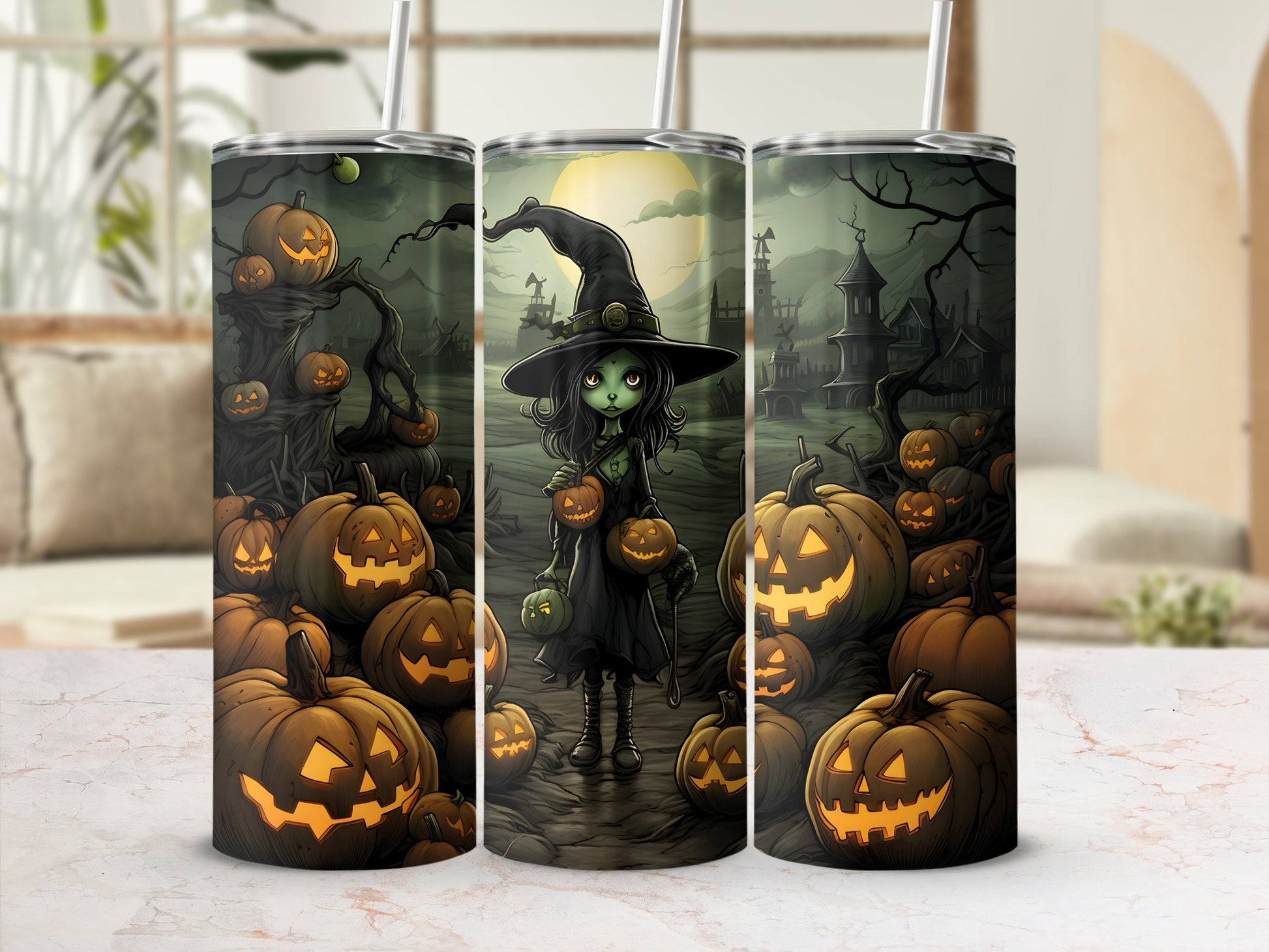 Halloween Witch and Pumpkin Tumbler Product