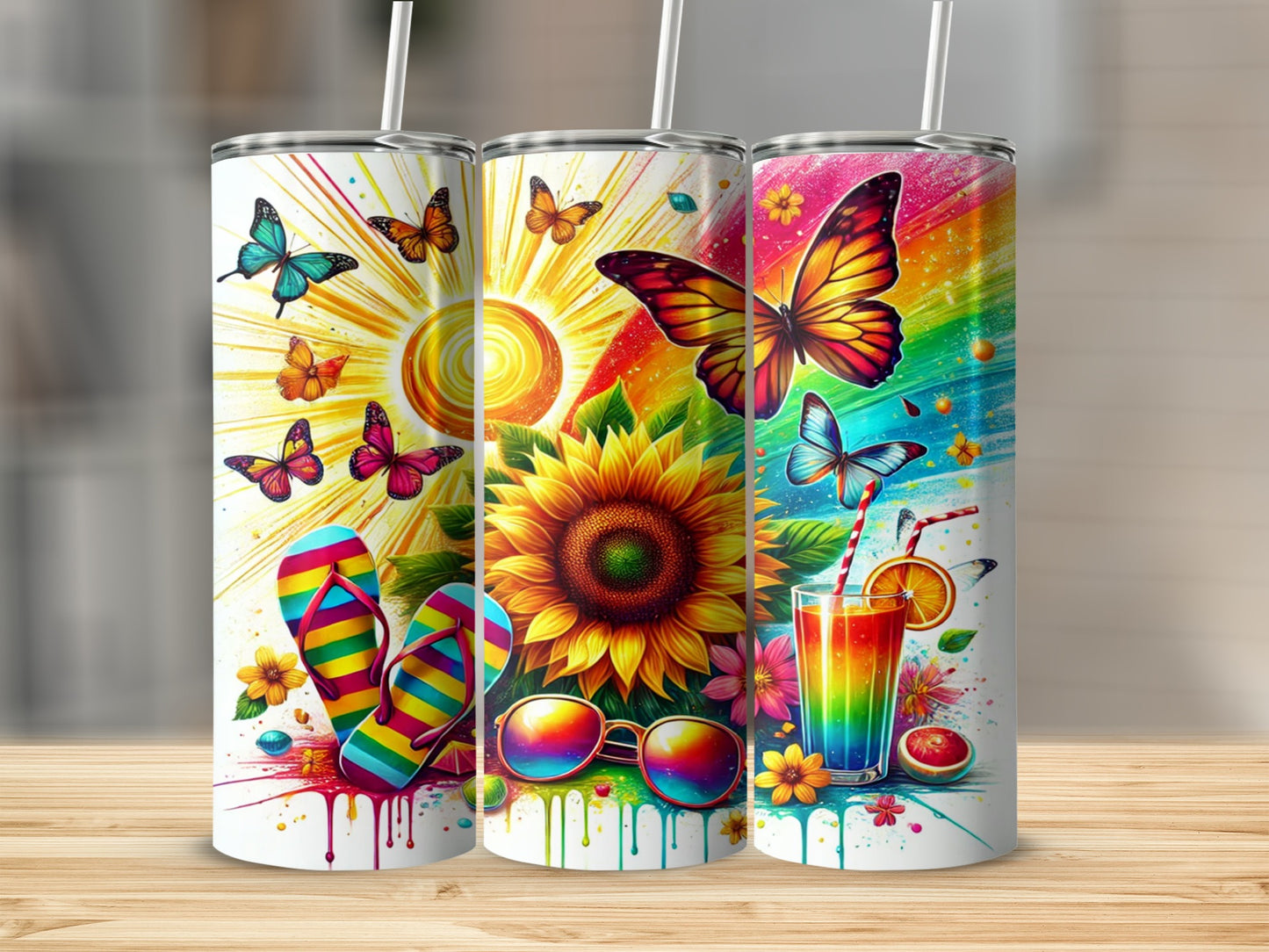 Colorful Summer Fun Butterfly Sunflower Tumbler
