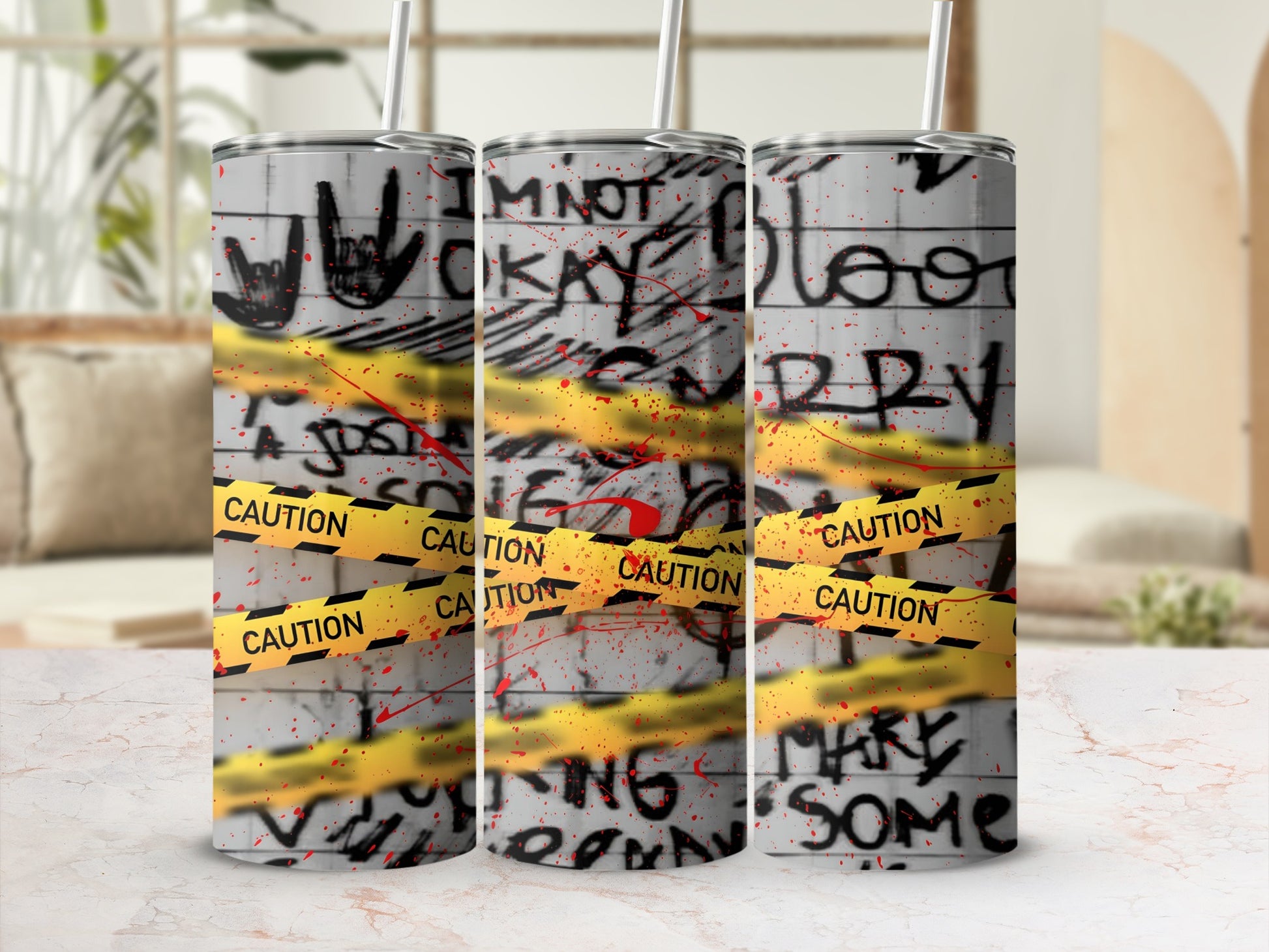 Caution Tape Graffiti Design Travel Tumbler 20 oz