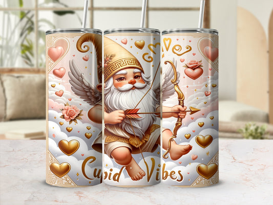 Cupid Vibes Valentine Cupid Tumbler with Golden Hearts