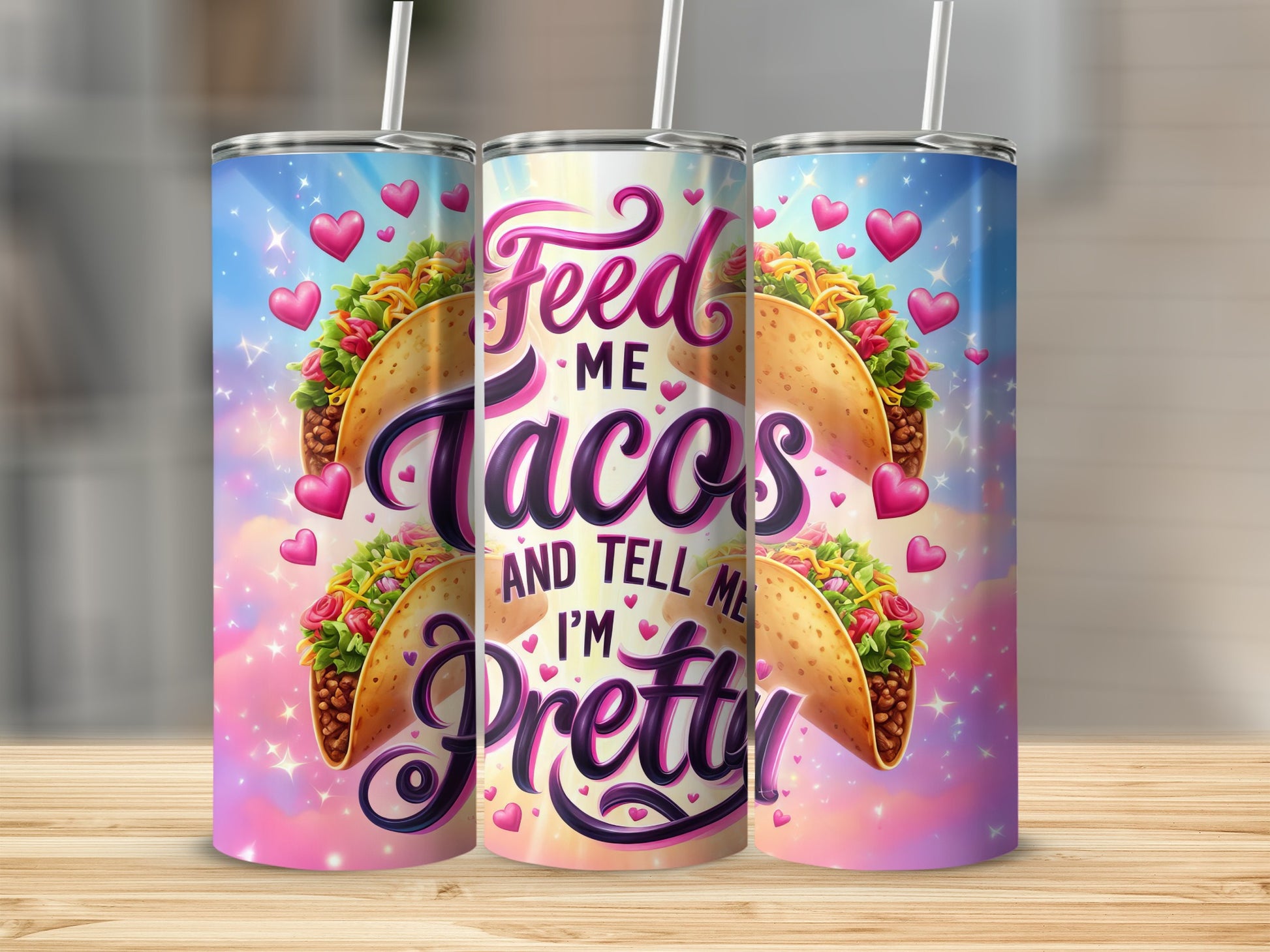 Feed ME Tacos AND TELL ME I'M Pretty Pink Heart Stars product type
Taco Tumbler
Feed Me Tacos
Pretty Tumbler
Heart Design
Pink Hearts
Foodie Gift
Funny Quote
Drinkware Item
Cute Tumbler
Beverage Cup
Novelty Tumbler
Stars Pattern
Mexican Food
Unique Design
Gift Idea
Women Gift
Birthday Present
Valentines Day
Taco Lover
Pretty Slogan