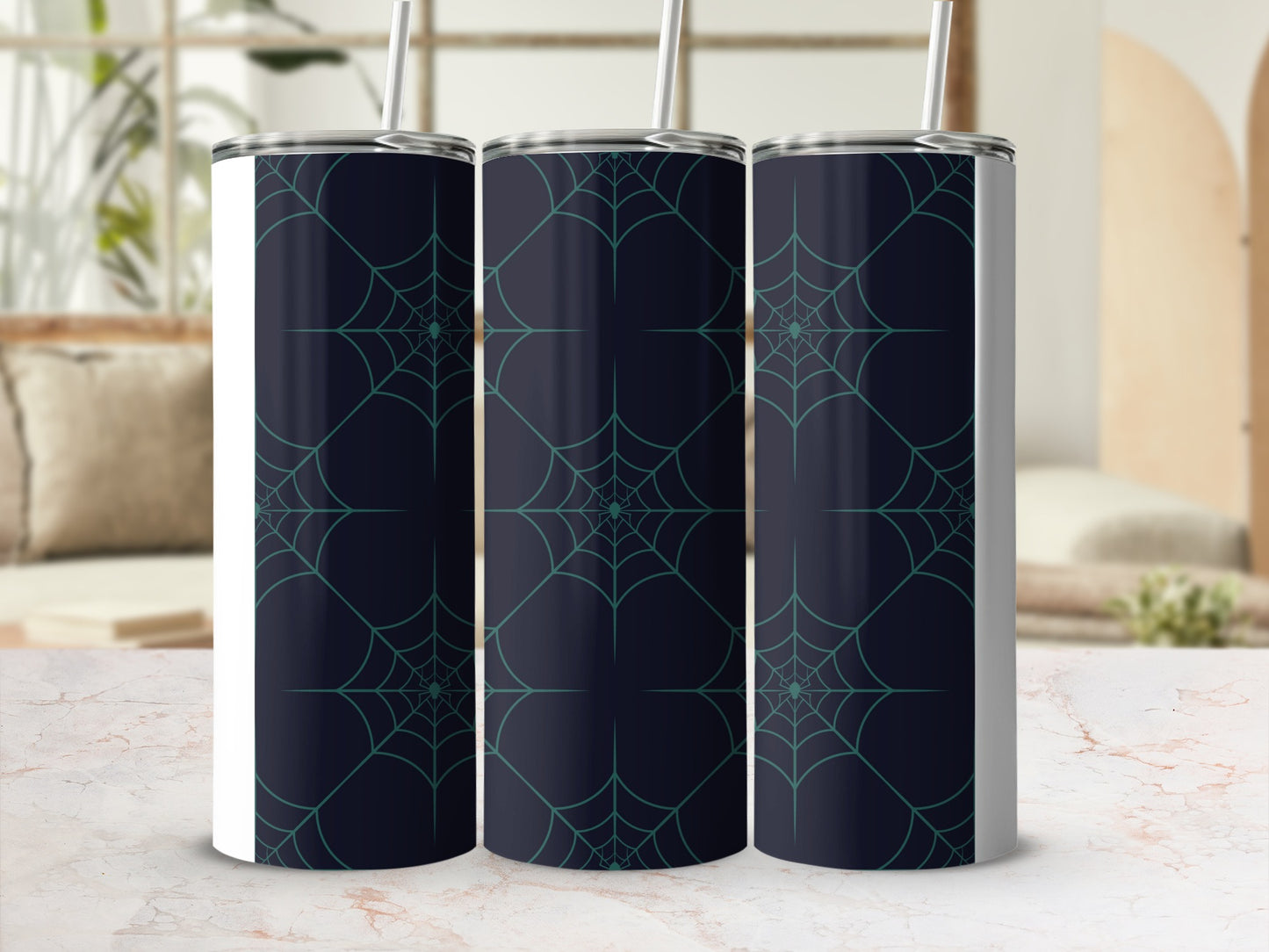 Dark Blue Teal Spider Web Halloween Tumbler product type