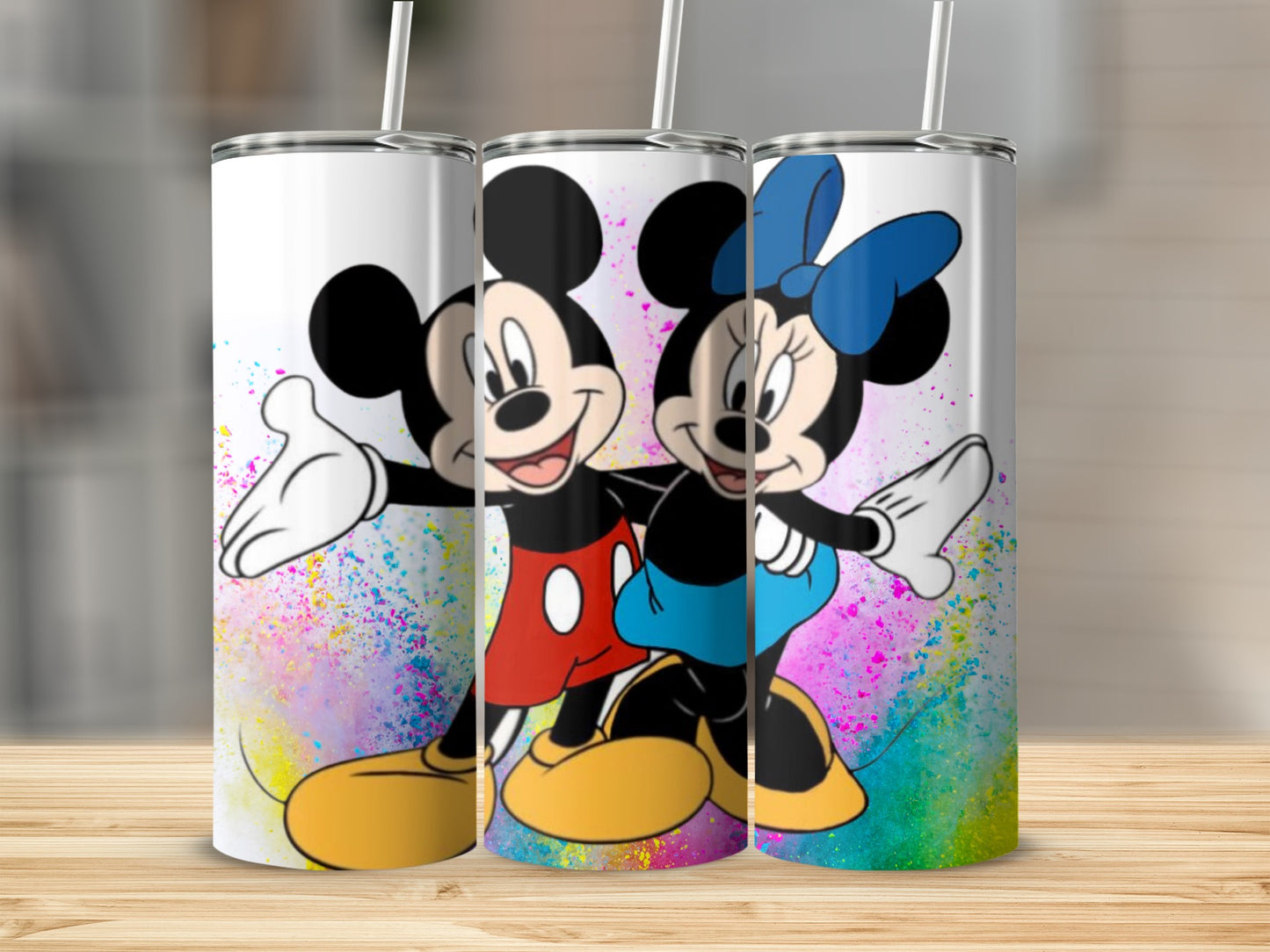 Colorful Mickey Minnie Design Tumbler with Straw