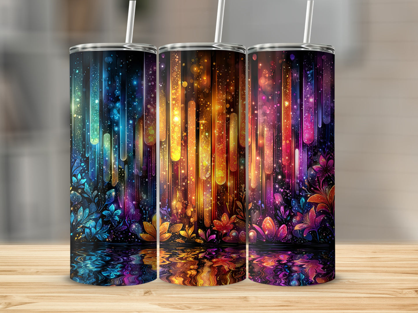 Vibrant Colorful Tumbler Cups with Abstract Floral Design