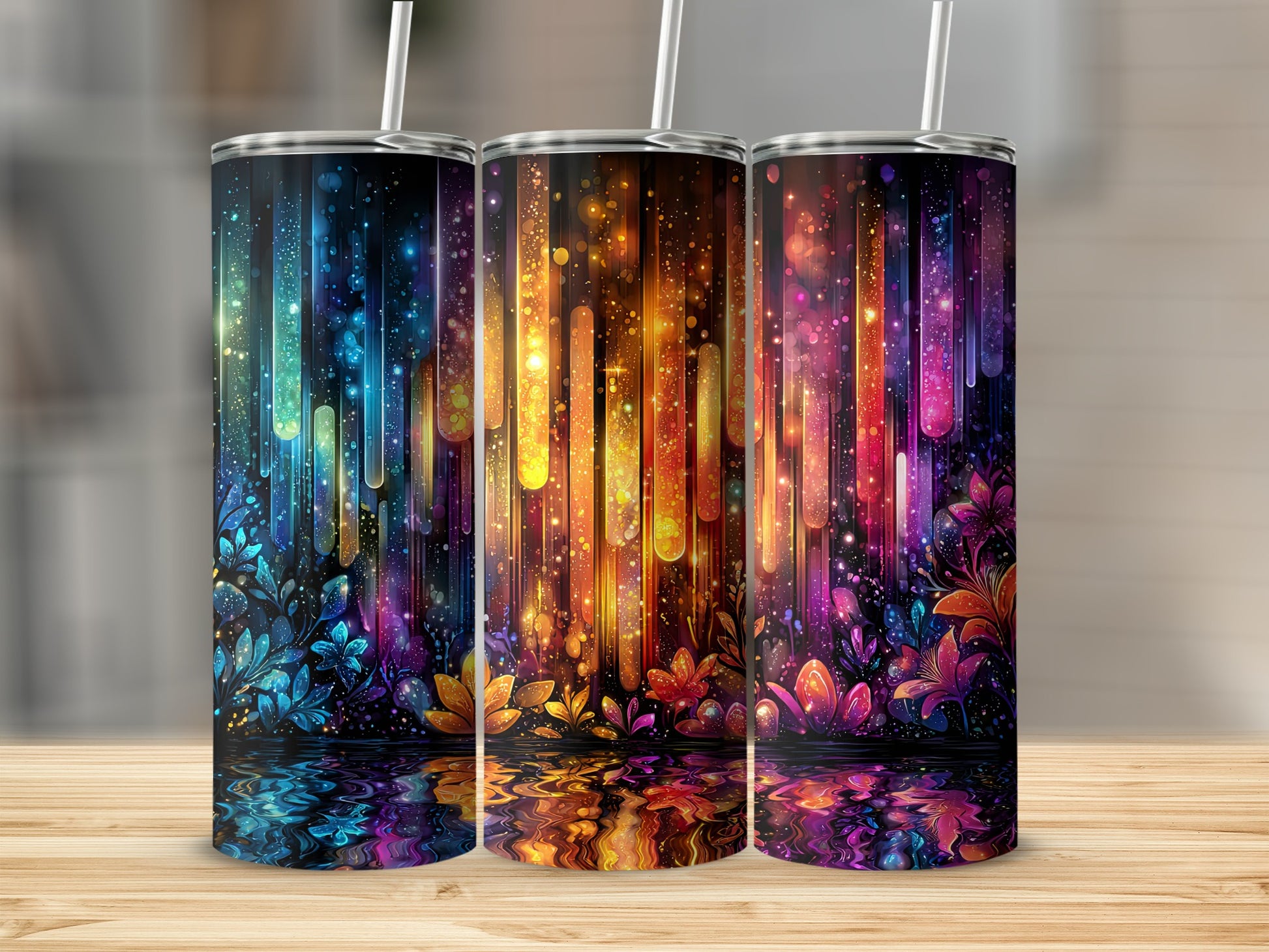 Vibrant Colorful Tumbler Cups with Abstract Floral Design