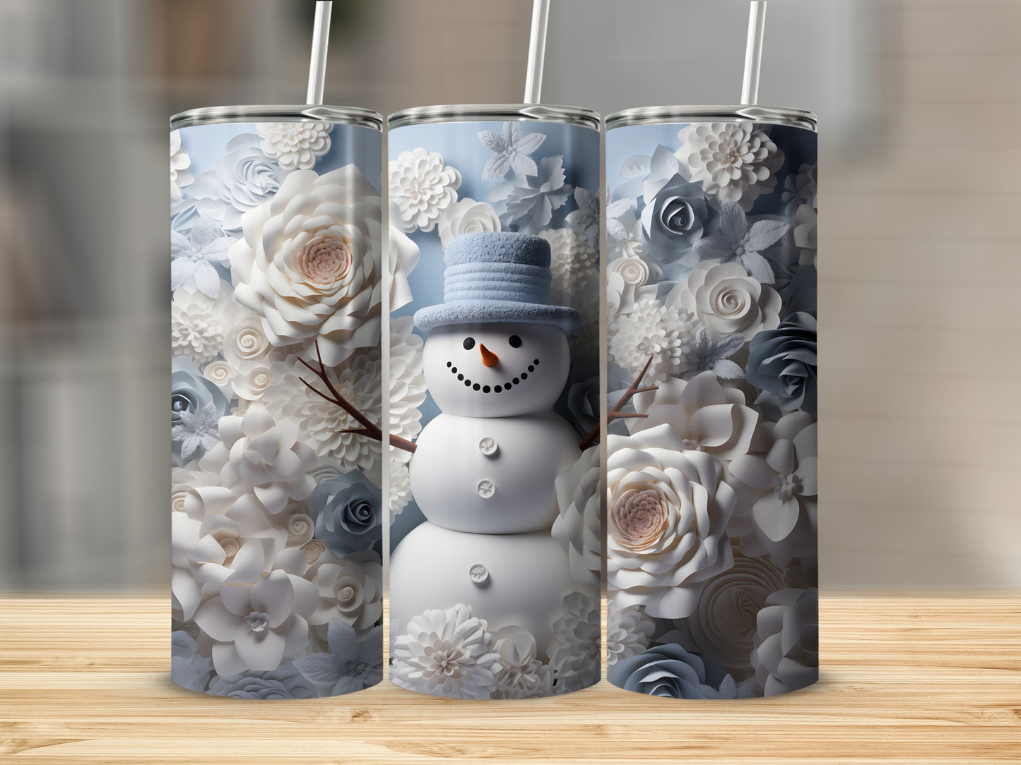 Frosty Snowman and Winter Blooms Tumbler