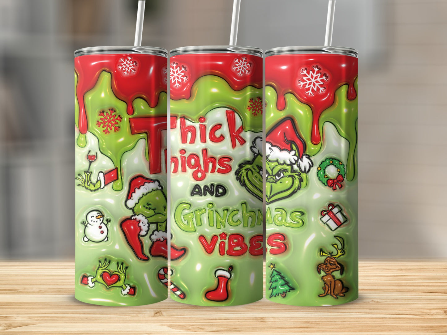 Thick Thighs and Grinchmas Vibes Graphic Tumbler