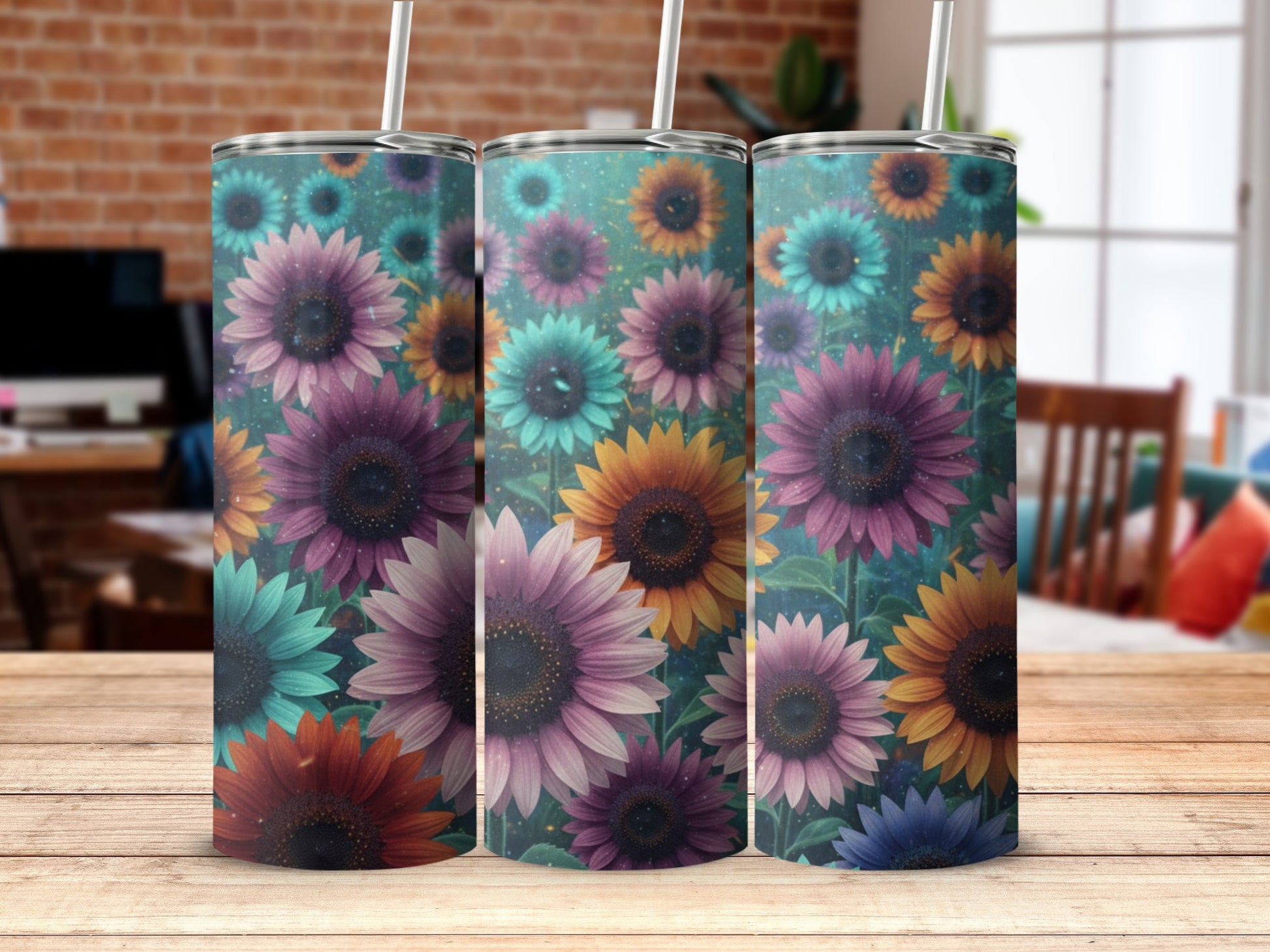 Vibrant Sunflower and Daisy Tumbler with Lids