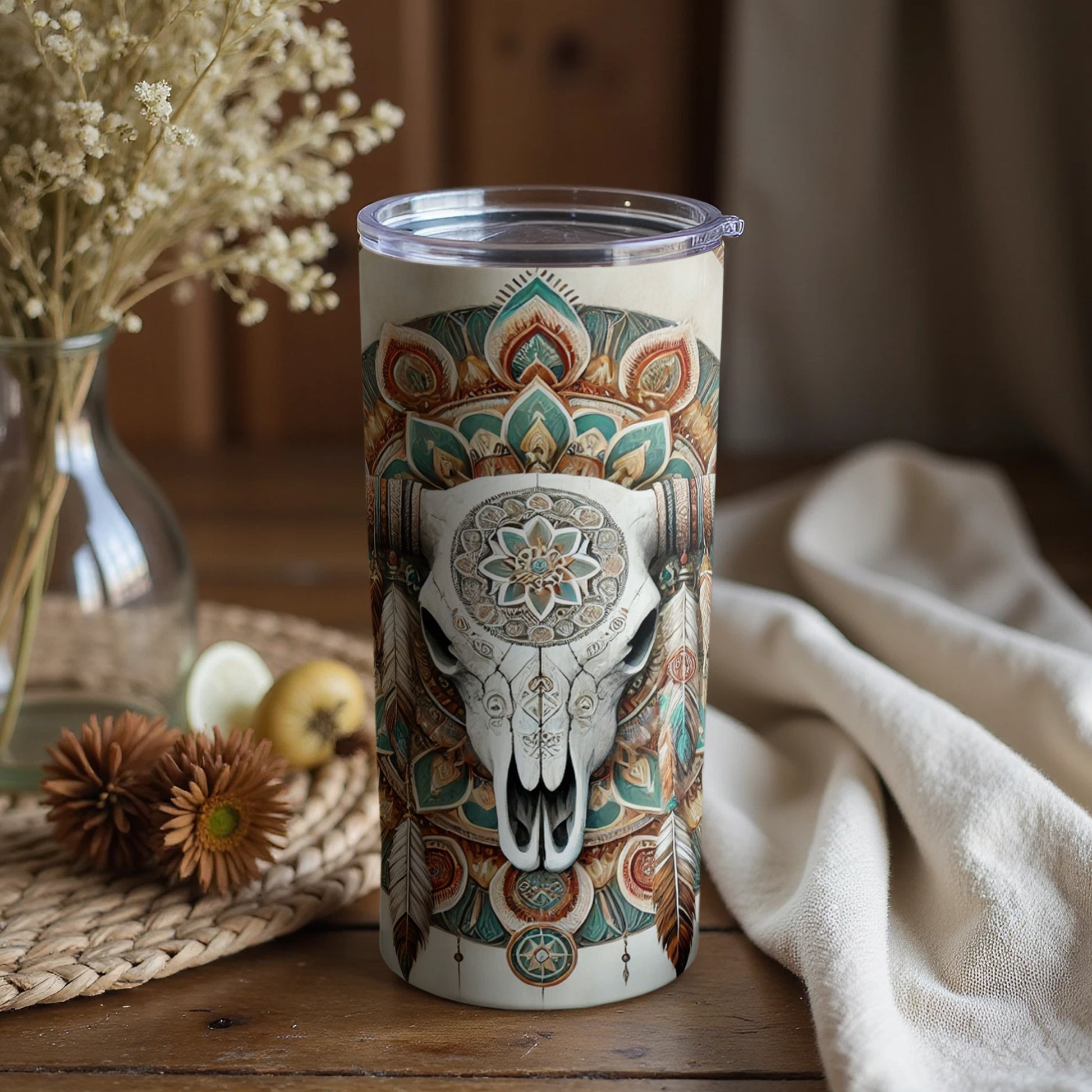 Intricate Painted Skull Design Insulated Tumbler