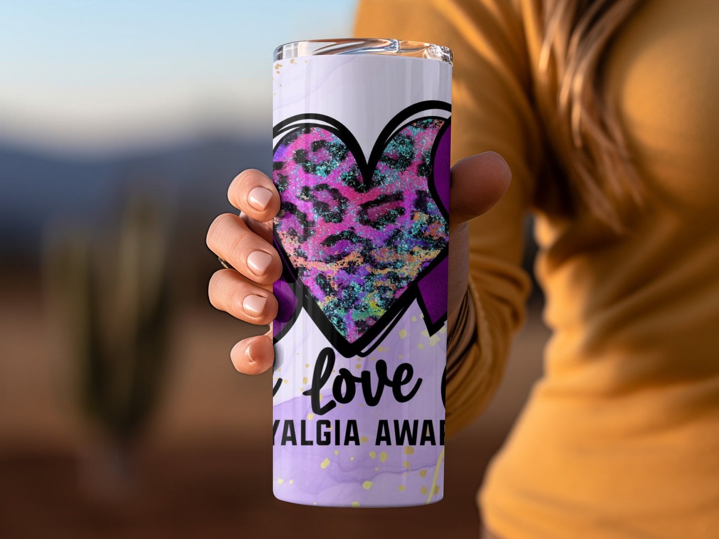 Love Fibromyalgia Awareness Glitter Heart Tumbler