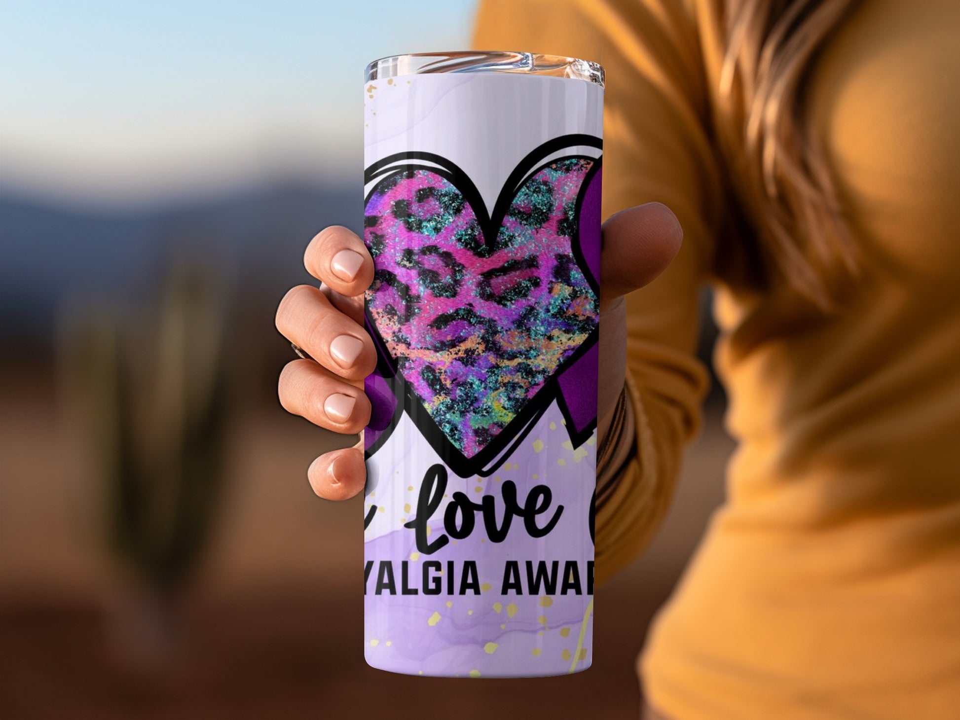 Love Fibromyalgia Awareness Glitter Heart Tumbler