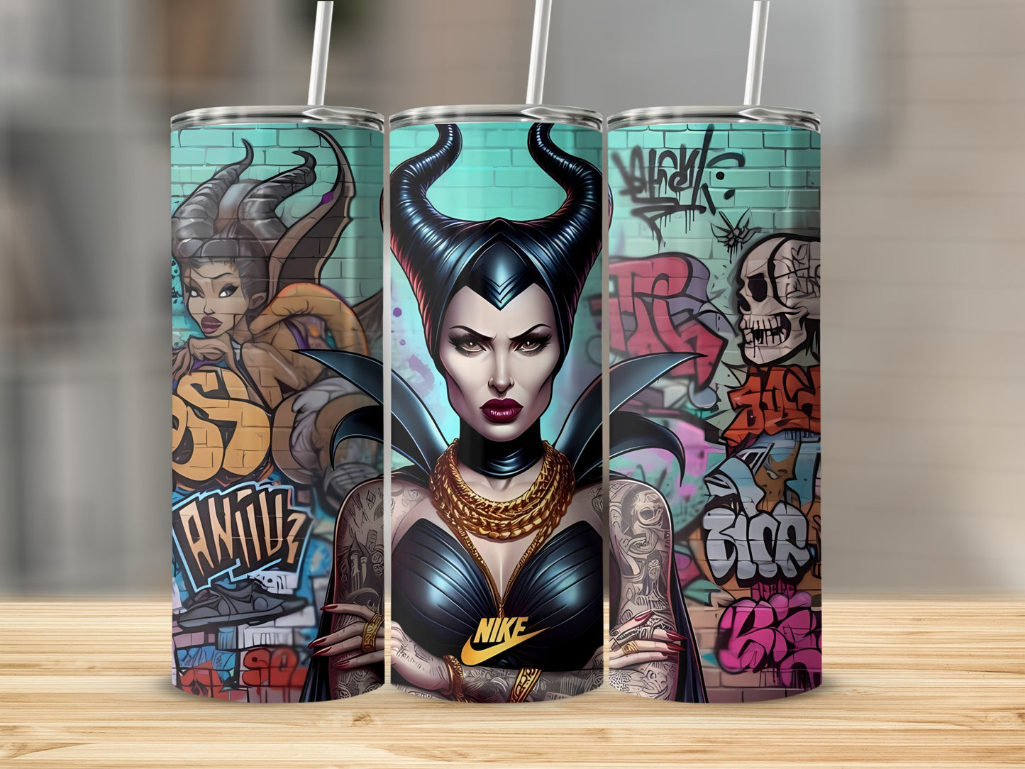 Stylish Graffiti Art Queen Themed Tumbler with Straw