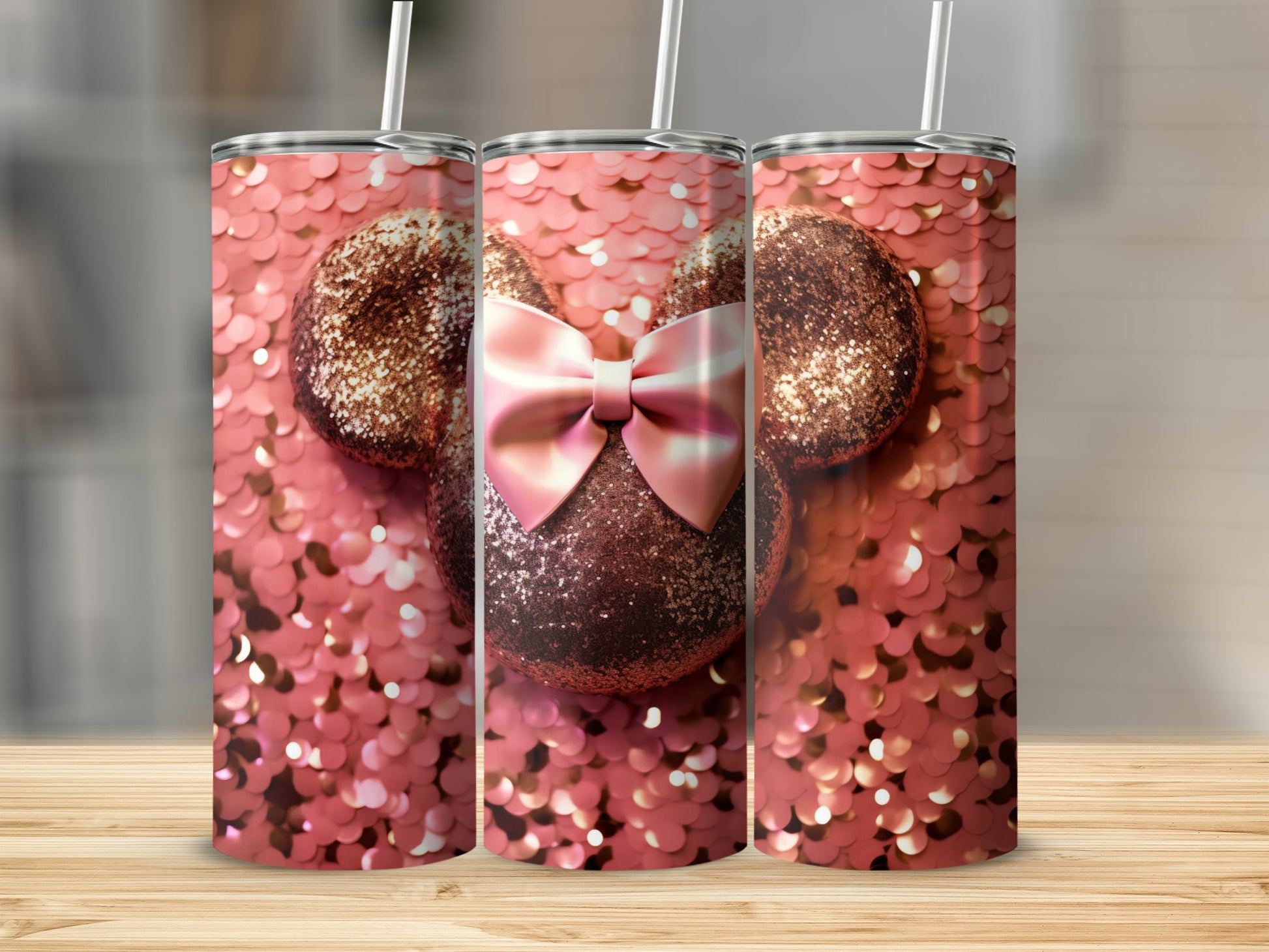 Pink Glitter Bow Mouse Ears Tumbler Product