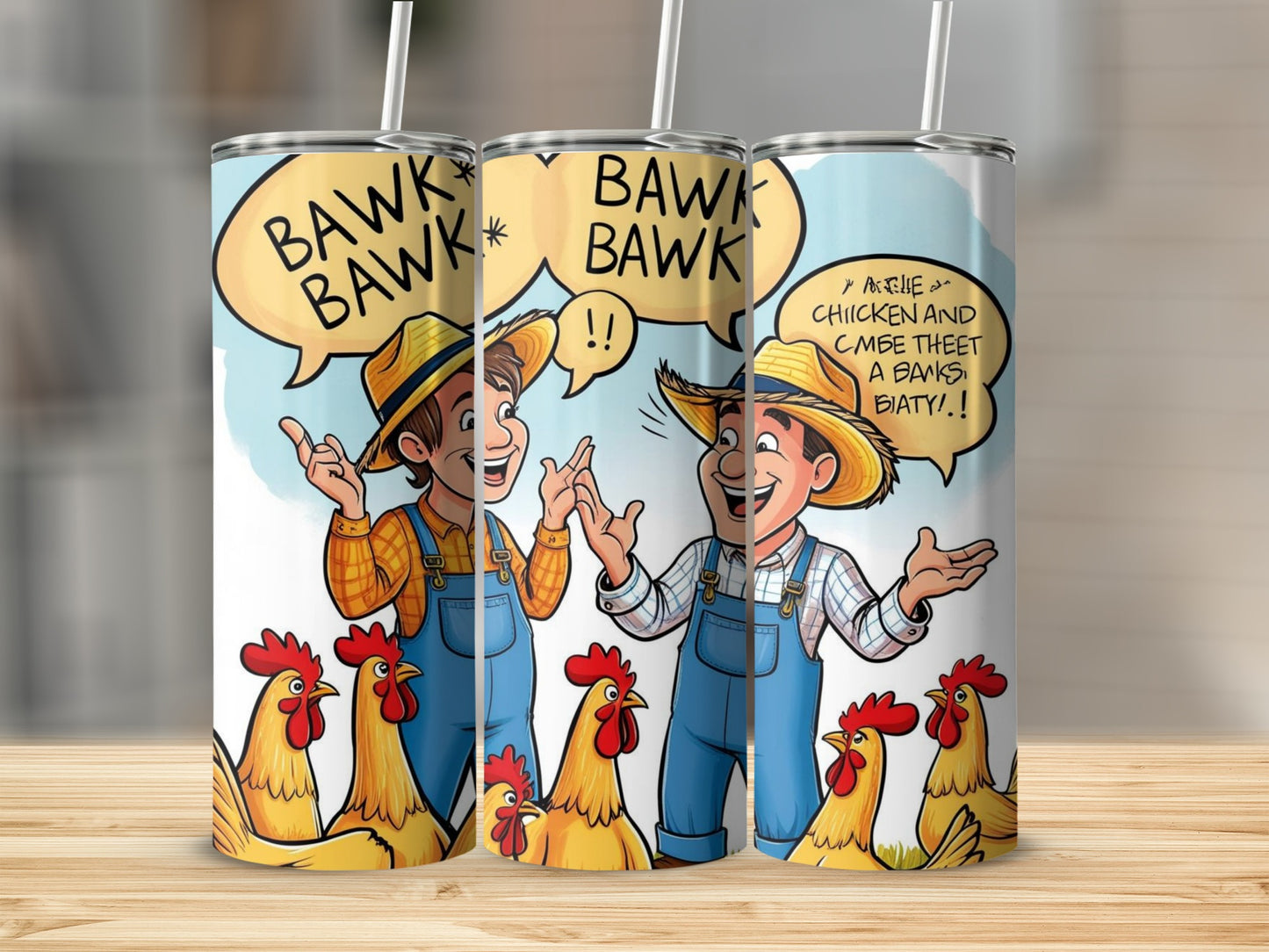 Funny Farmer and Chicken Cartoon Tumbler Cup