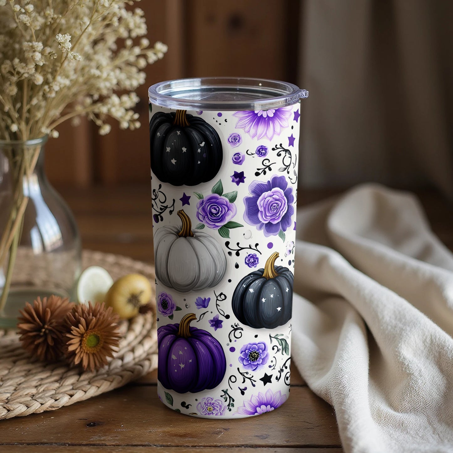 Halloween and Floral Patterned Tumbler for Spooky Vibes