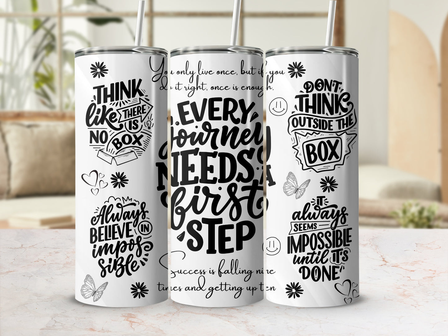 Motivational Quotes Insulated Tumbler With Straw